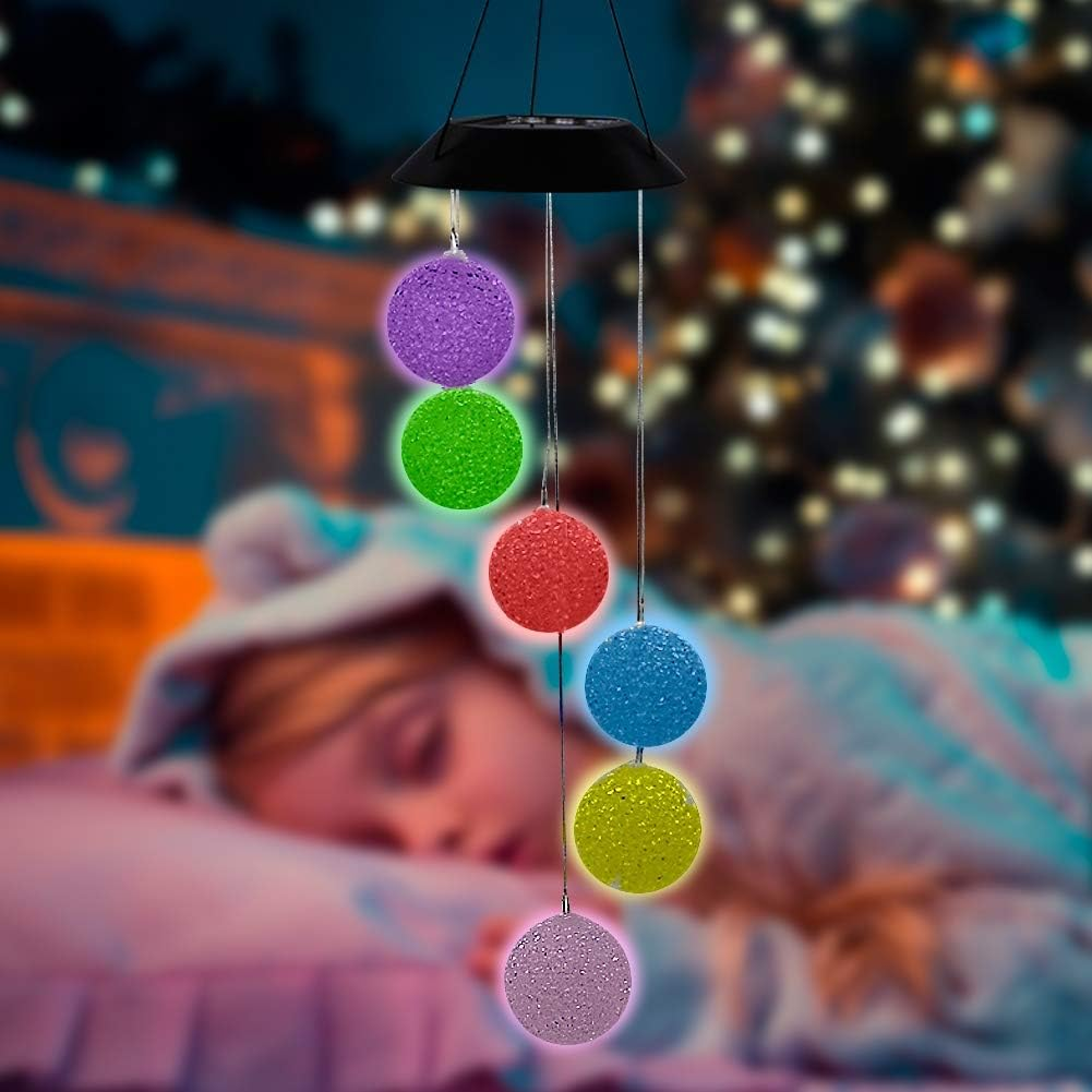 Mortime LED Solar Crystal Ball Wind Chime, 25" Mobile Hanging Wind Chime for Home Garden Decoration, Automatic Light Changing Color (Crystal Ball) - Automatic Color Change image number 4
