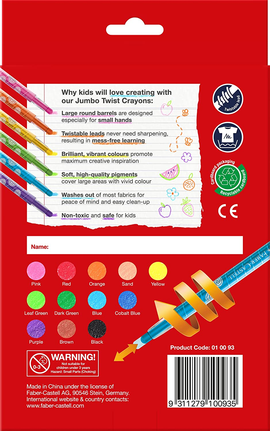 Faber-Castell Jumbo Twist Crayons, Assorted &ndash; 12 Count (Pack of 1), (21-010093) image number 3