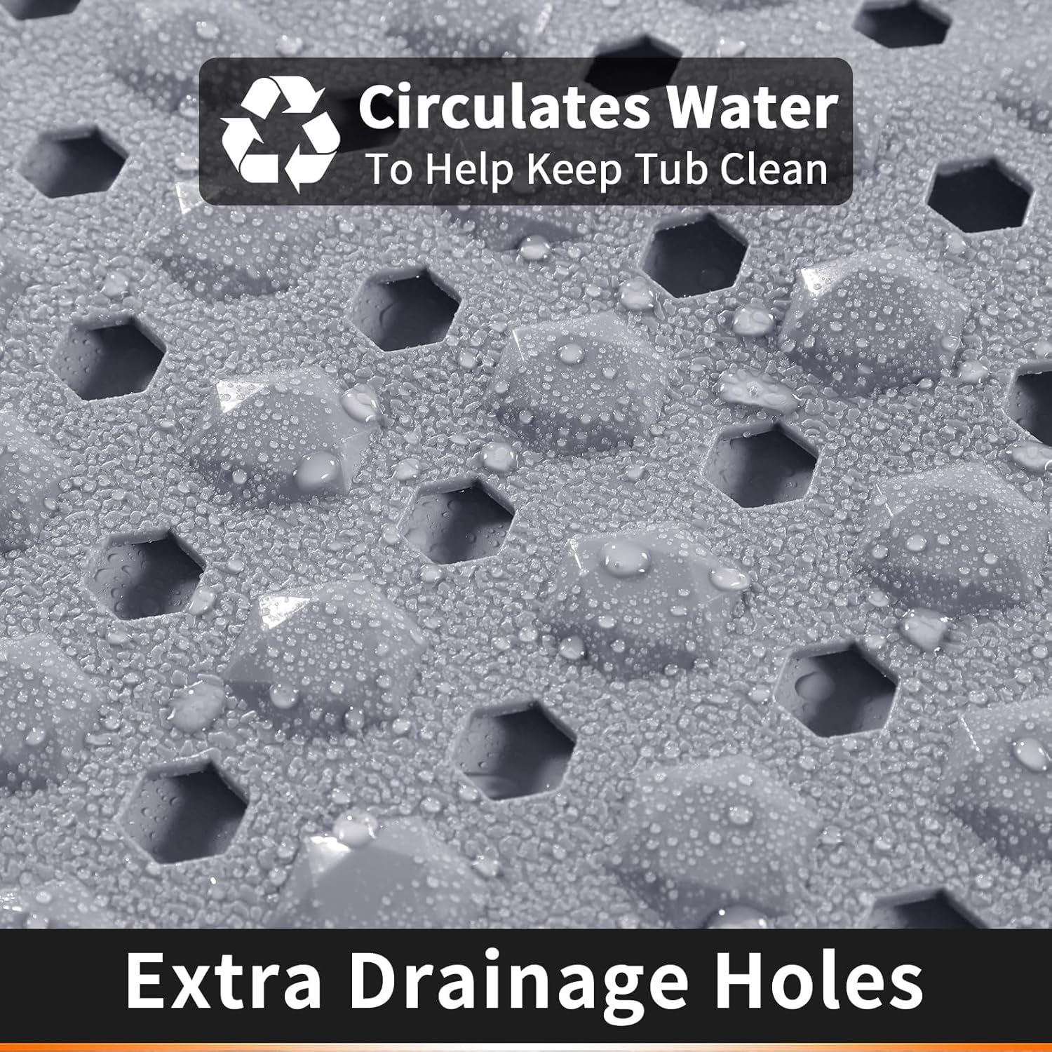 YUTA Bathtub Shower Mat, Non Slip Bath Mats for Tub Floor with Drain Hole and Suction Cups, Soft on Feet, Machine Washable, Easy Dry,40X88Cm Grey - All Clear image number 4