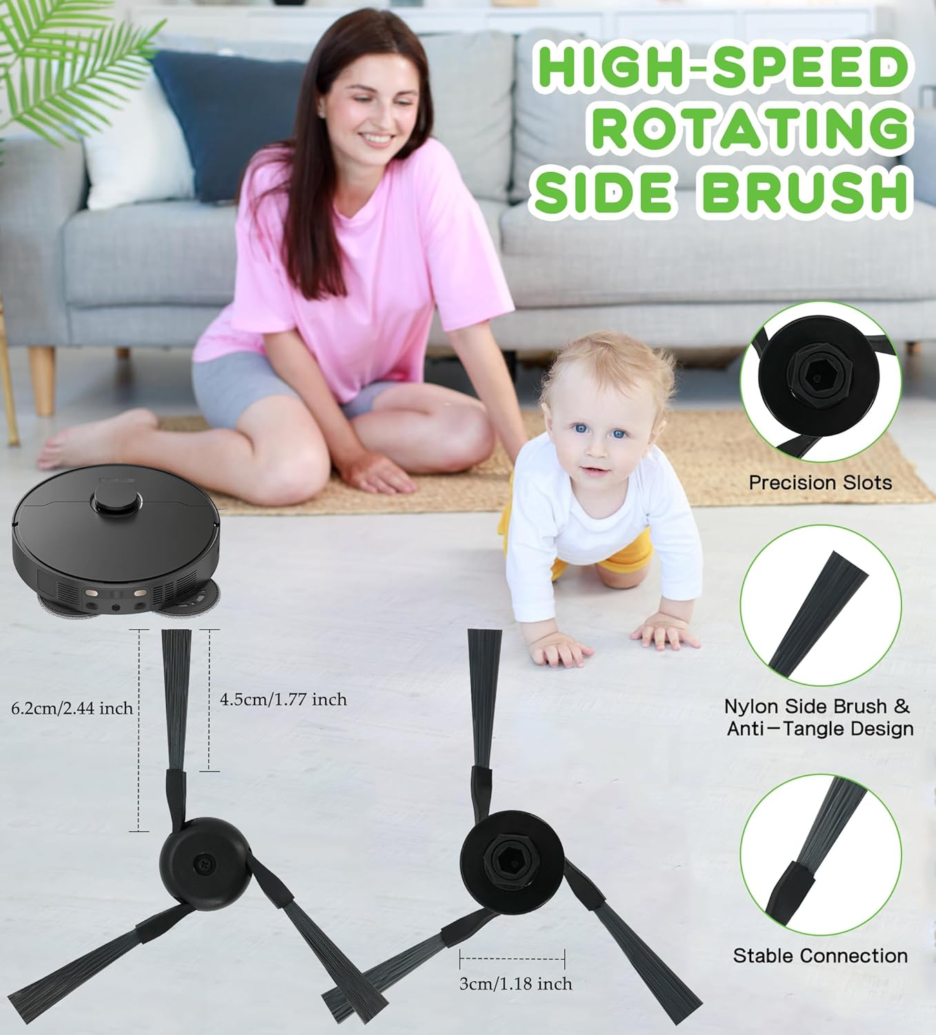 YBVABE 9Pack Side Brushes Compatible with Dreame X40 Ultra, X50 Ultra, L40S Ultra and L40S Pro Ultra Robot Vacuums &ndash; Durable Corner Cleaning Accessories for Deep, Hair-Resistant Cleaning image number 4