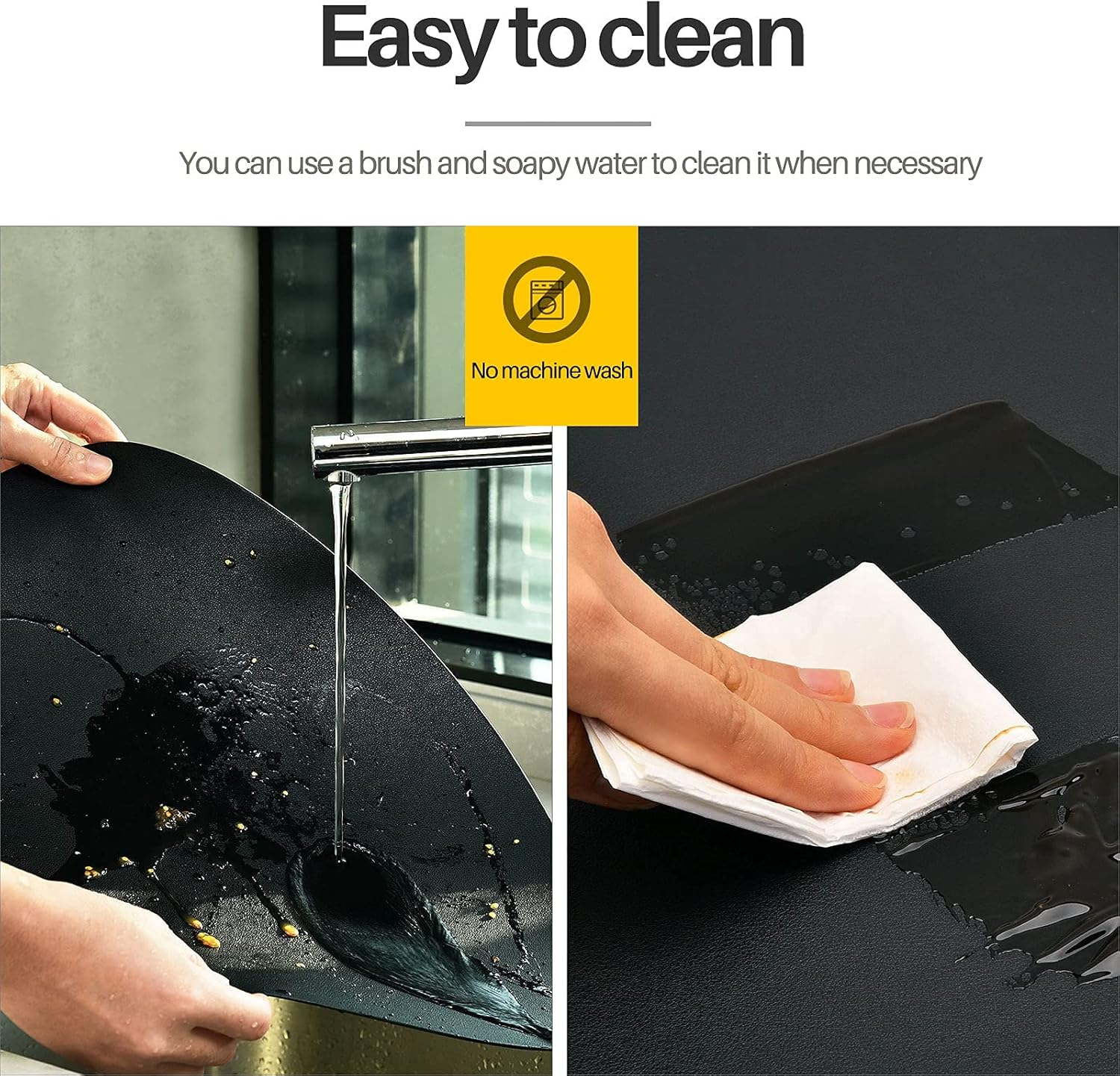 JTX Placemats Set of 4 Coasters and 4 Faux Leather Placemats for Dinning Table Stain and Heat Resistant Non-Slip Elegant Table Mats for Parties BBQ Holidays Everyday (Black) image number 3