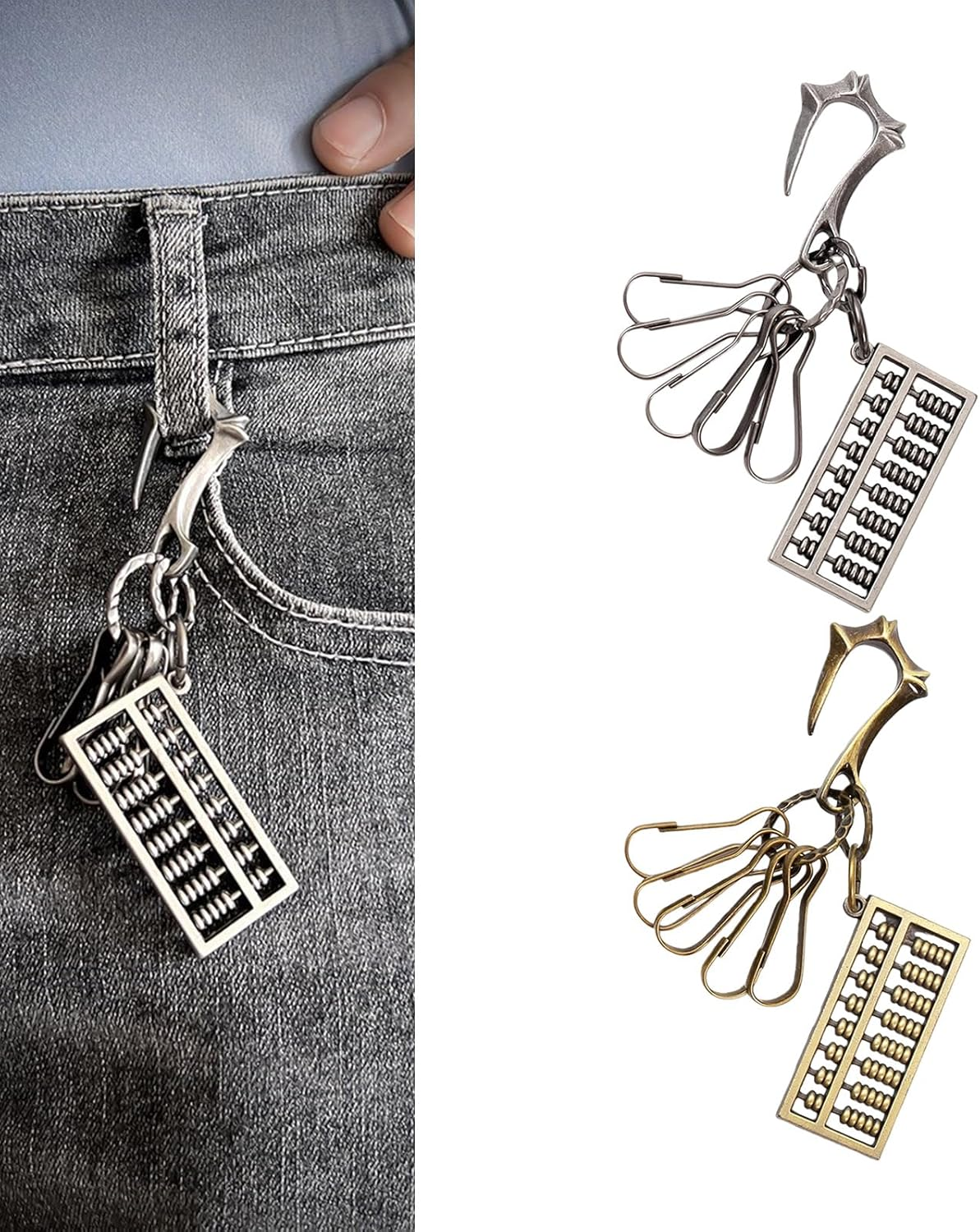 Oxtxuzdm Vintage Metal Abacus Pendant Keychain Zn Alloy Hanging Ornament Retro Design Wallet Men Women Pendant Holder - Copper image number 4