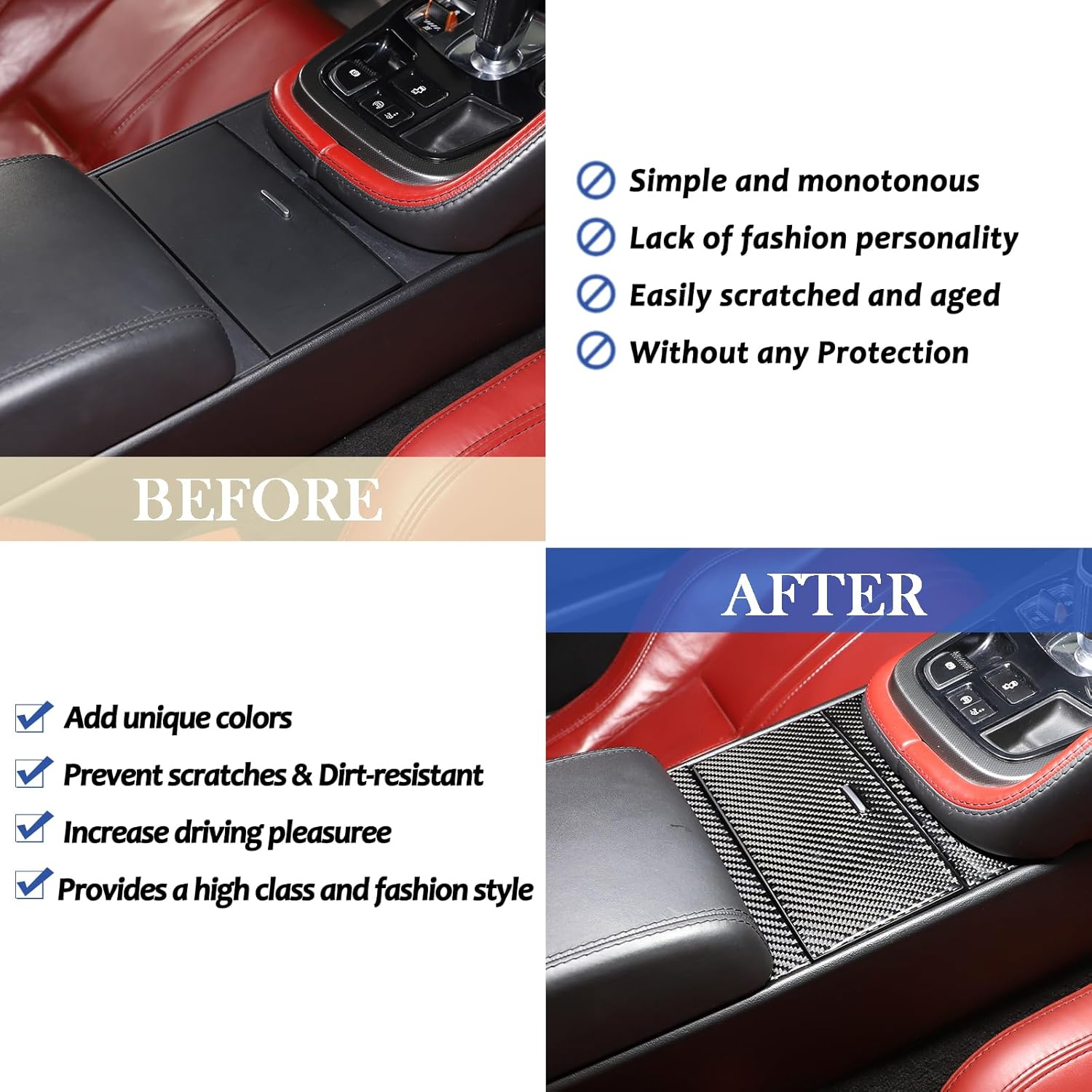 Daeiclru Real Carbon Fiber Car Central Control Storage Box Panel Sticker Compatible with Jaguar F-Type 2013-2022, Interior Center Console Panel Decorative Trim Accessories, 3PCS (Black)