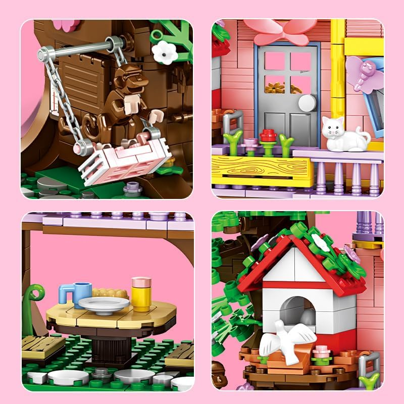 WOMA Tree House Building Set, 840 PCS Tree House Building Block Kit for Girls, Friendship Tree House Toy with Swing Animals Flowers, Polly Pockets for Girls 6-12