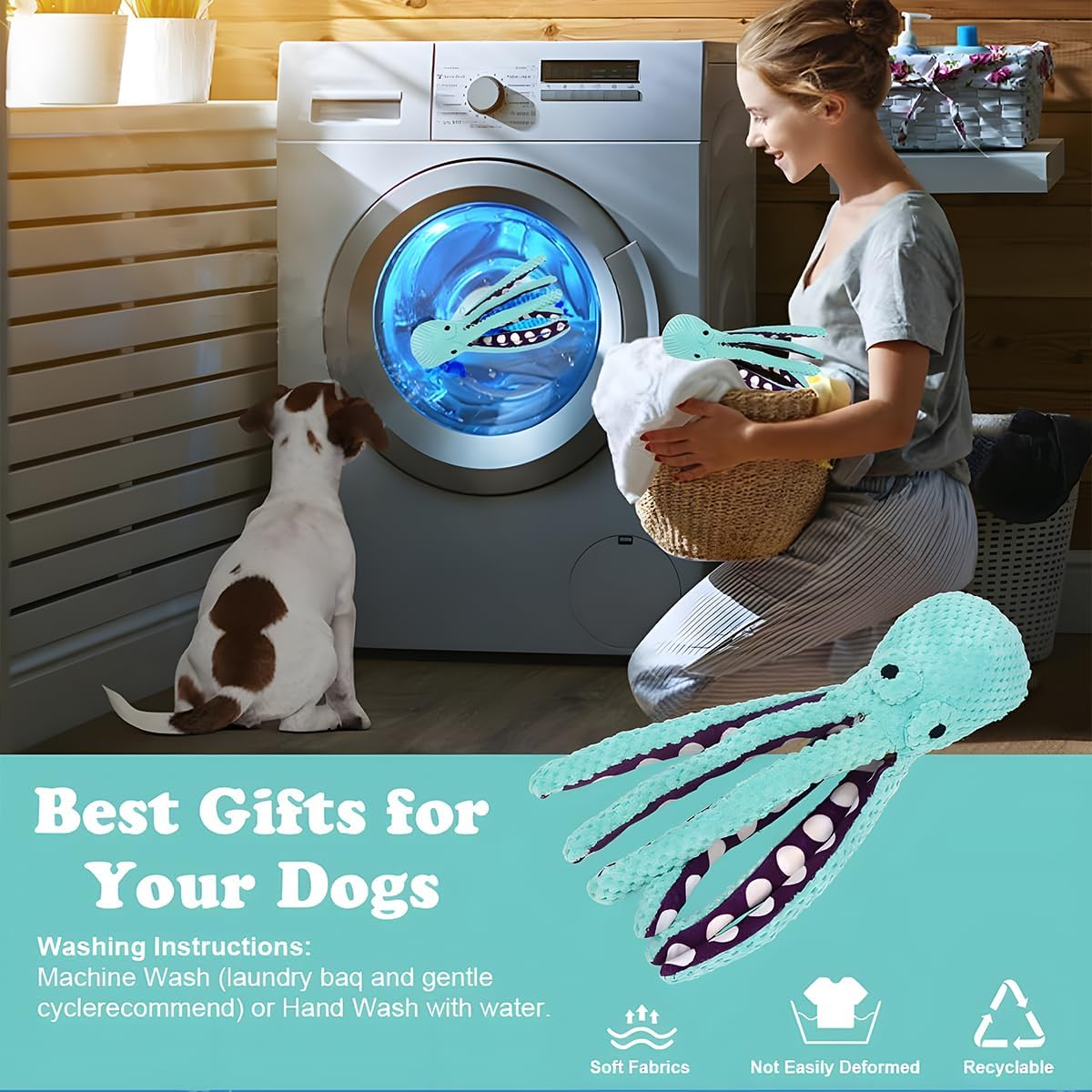 JZS Squeaky Dog Toys, Durable Large Octopus Chew Toys for Dogs Interactive Squeaky Plush Toys for Small, Medium, Large Dogs Green image number 6