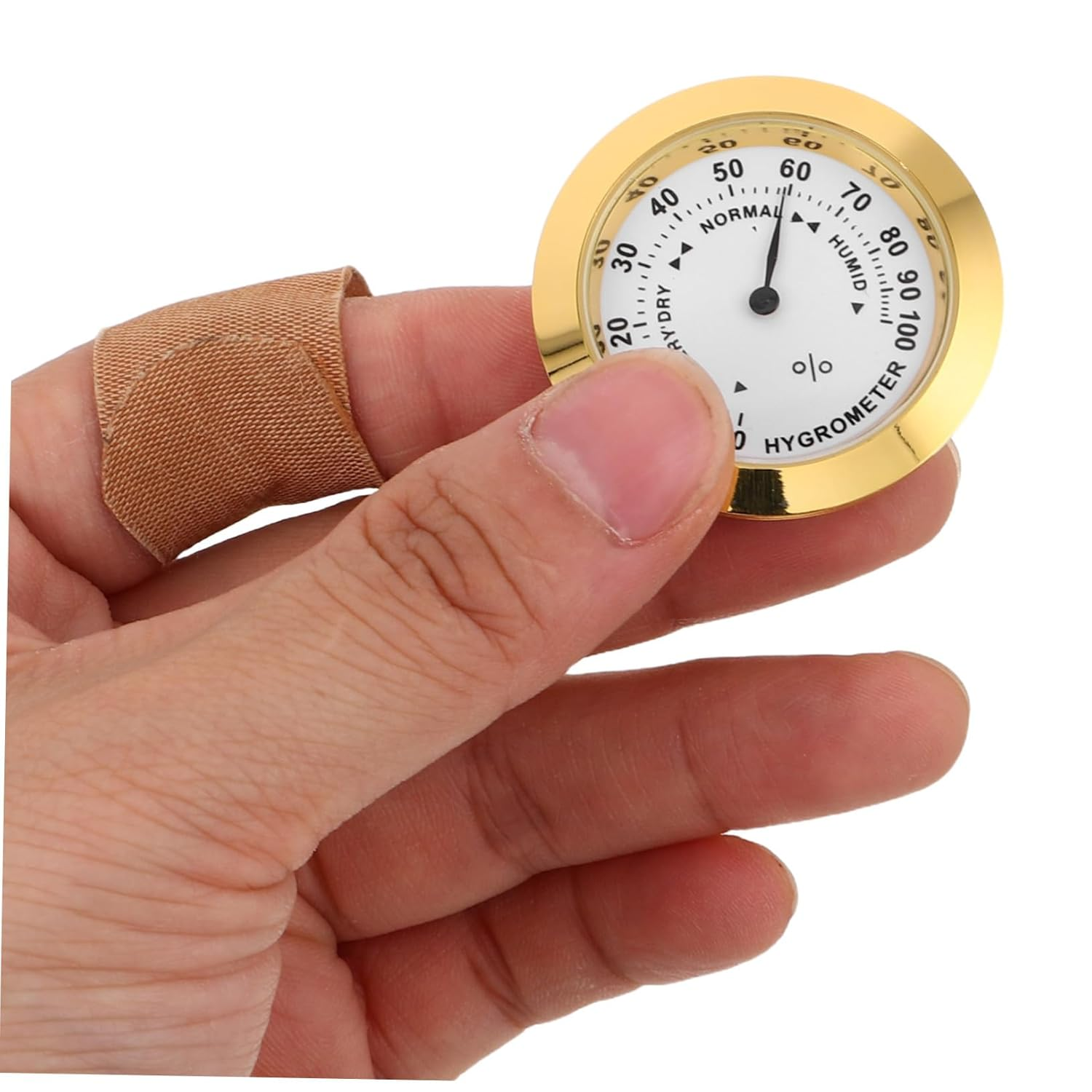 STAHAD 2Pcs Mini round Temperature and Humidity Monitor for Home Office Nursery Accurate Analog Hygrometer Gauge for Guitar Cases and Indoor Environment Portable Gold Dial image number 3