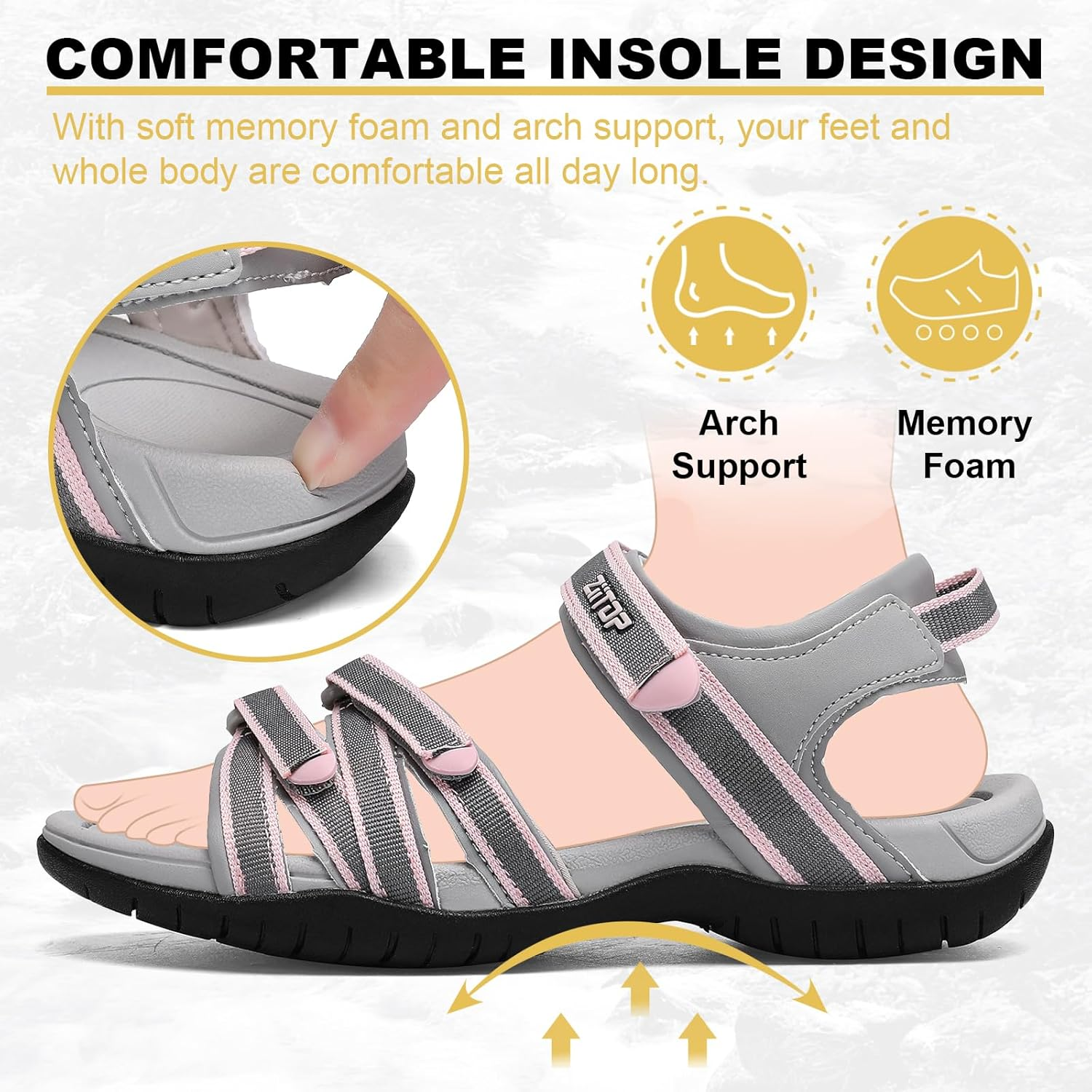 Womens Open Toe Hiking Sandal Women Slip on Sport Walking Sandal Straps with Arch Support Beach Vacation Casual Camping image number 6