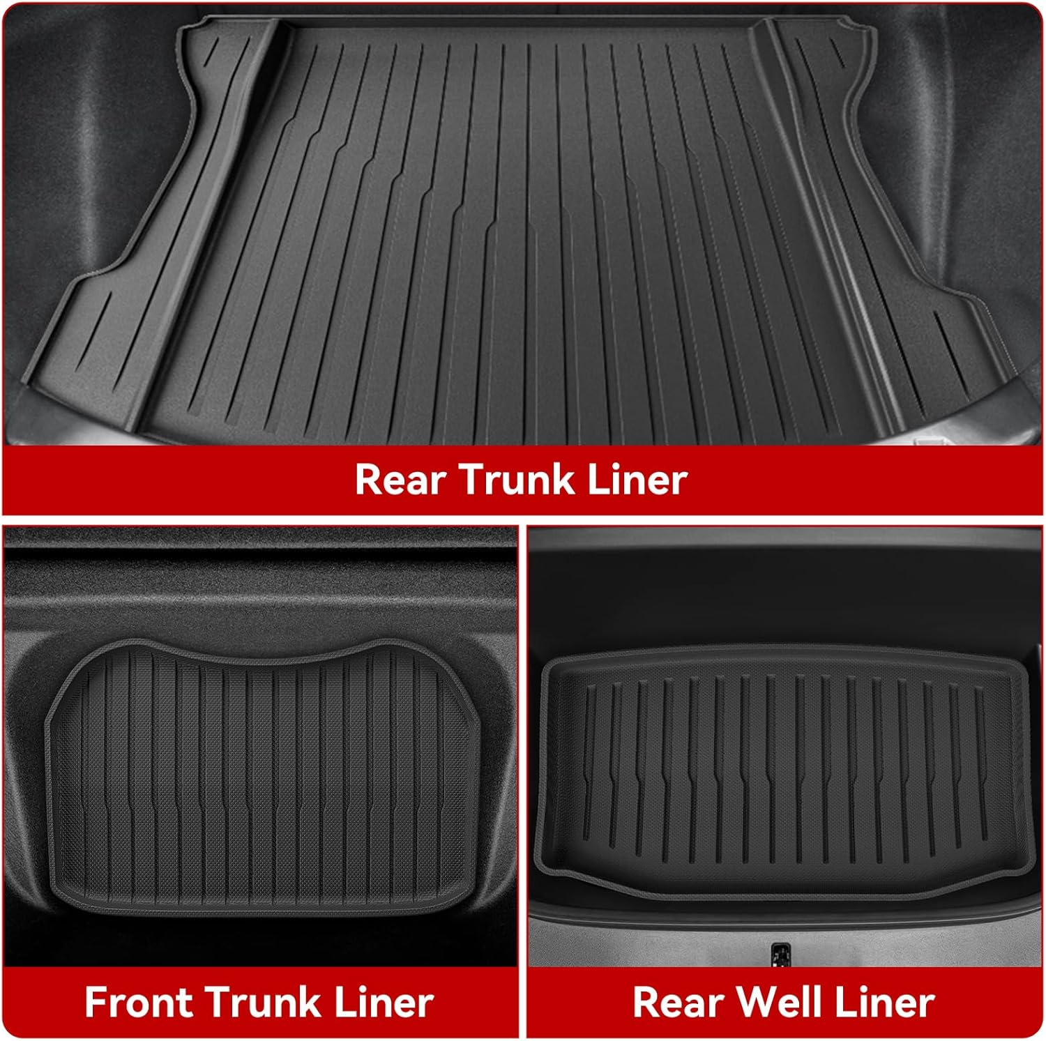 MCEVKELN 2024-2025 Tesla Model 3 Highland Floor Mats- Custom Fit All Weather TPE Cargo Liner Cargo Trunk Accessories,Compatible(Model 3 Full Floor Mat Kit Set of 6) image number 3