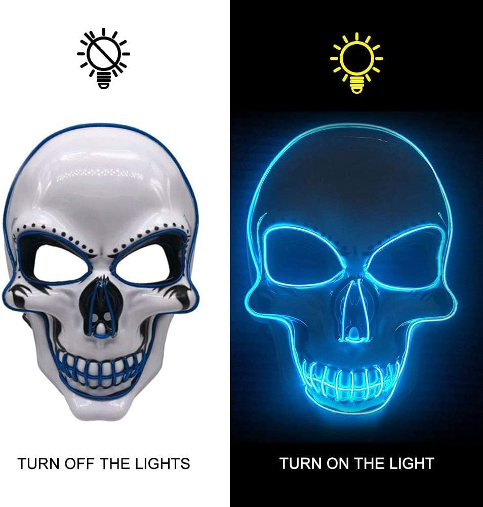 Halloween Mask, LED Glowing Horror White Skull Mask,Grim Reaper Mask,Halloween Carnival Party Cosplay Atmosphere Props image number 5