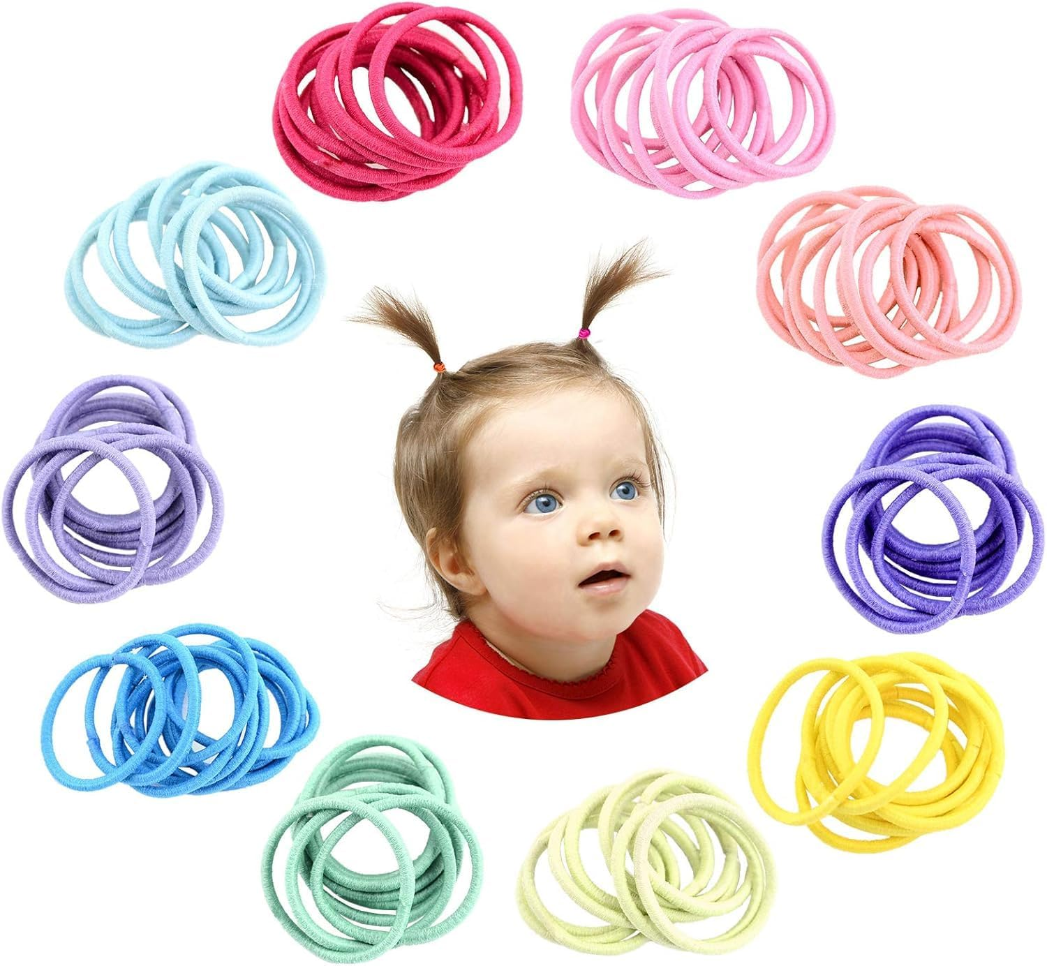 Aufwolken 200 Pieces No Crease Hair Ties, 2Mm Elastic Hair Bands for Kids & Toddlers, Multicolor Small Ponytail Holders (Infant Girl Hair Accessories)