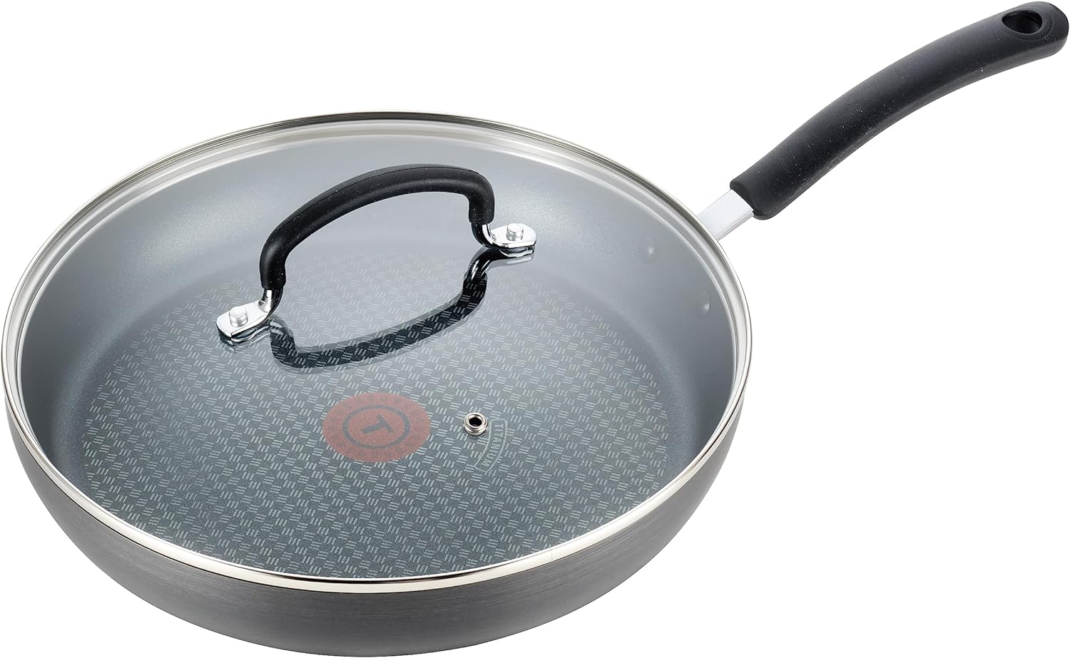 T-Fal E76597 Ultimate Hard Anodized Scratch Resistant Titanium Nonstick Thermo-Spot Heat Indicator Anti-Warp Base Dishwasher Safe Oven Safe PFOA Free Glass Lid Cookware, 10-Inch, Gray image number 6