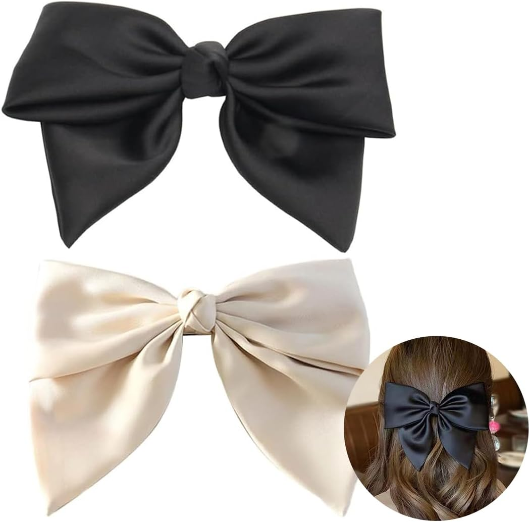 Visxcnu Pack of 2 Women'S Hair Bows Large Bow Hair Clip French Hair Clips Girls Hair Clips French Hair Clips Girls Hair Clips (Black + White) image number 1