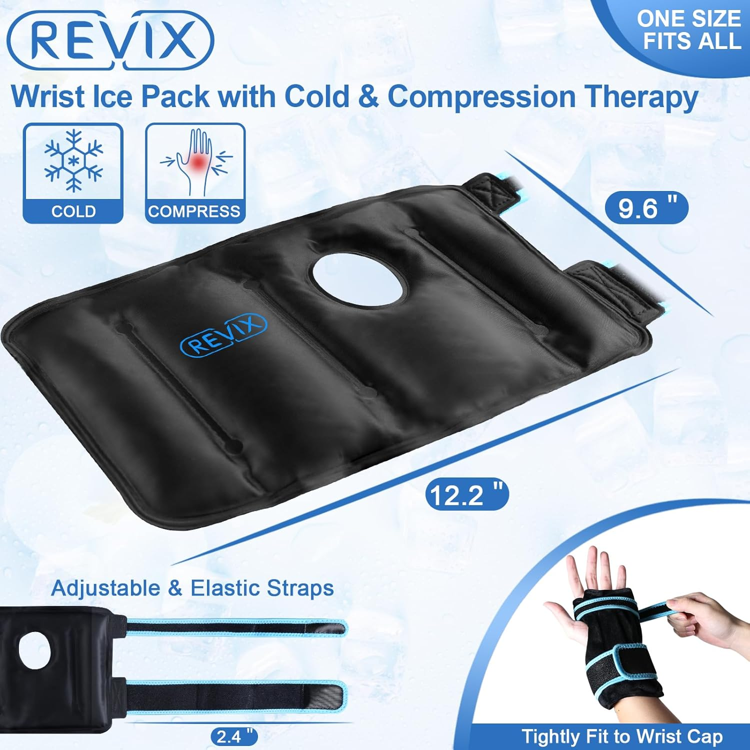 REVIX Wrist Ice Pack Wrap for Carpal Tunnel Relief, Reusable Gel Ice Packs for Hand Injuries, Cold Compress, Swelling, Sprains and Tendonitis (1 Pack), Black image number 5