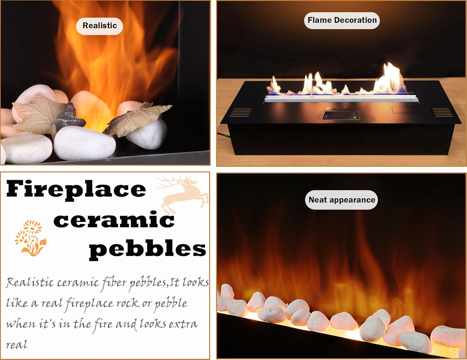 24 Gas Fireplace Pebbles, Gas Logs, round Ceramic Pebbles for Indoor Outdoor Fireplaces and Fire Pits, Decorative Landscape Stone (White)