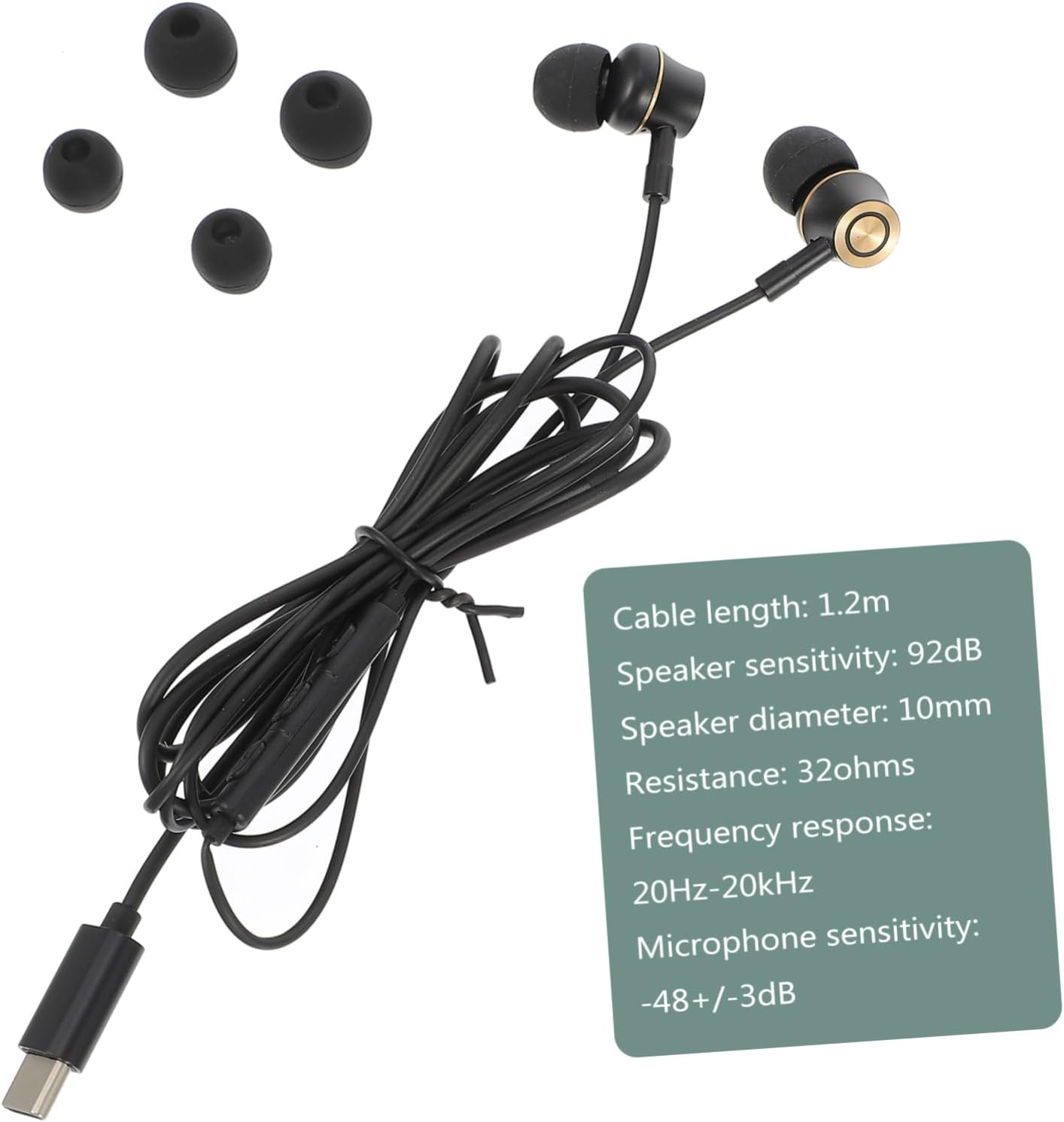 HEATSHAKING Usb-C In-Ear Earphones with Mic and Volume Control, Wired Stereo Type-C Headphones for Phone and Tablet, Metal Earbuds with Remote Black for Calls and Music image number 2