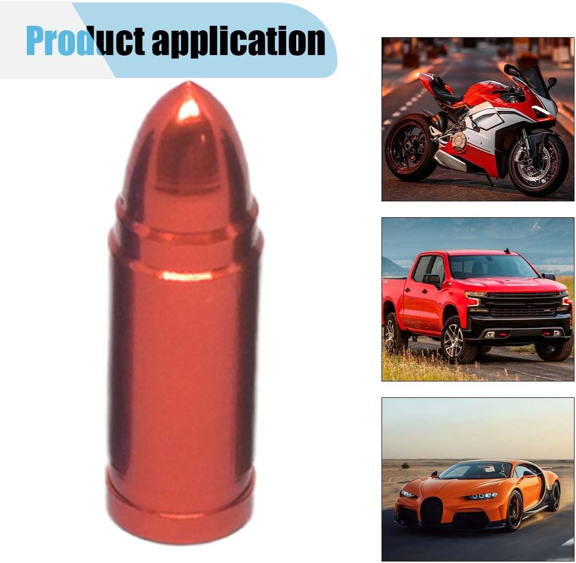 4PCS Bullet Style Tire Valve Stem Caps, Aluminum Alloy Dust Proof Tire Covers, Corrosion Resistant Auto Valve Stem Covers Universal for Trucks Motorcycles Bicycles SUV (Red) image number 2