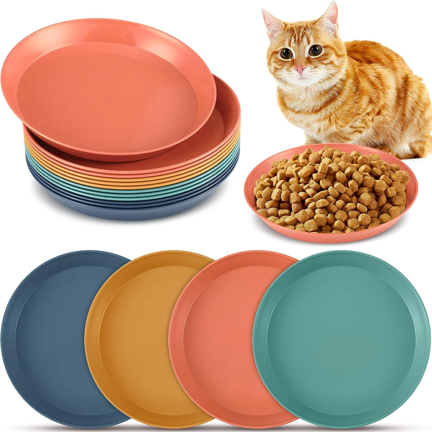 Gerrii 12 Pieces Whisker Fatigue Relief Cat Bowl 6 Inch Shallow Cat Food Dish Cat Wet Feeding Bowls Wide and Small Pet Plate for Kittens and Short Legged Cat, Wheat Straw (Vintage Colors,Square)