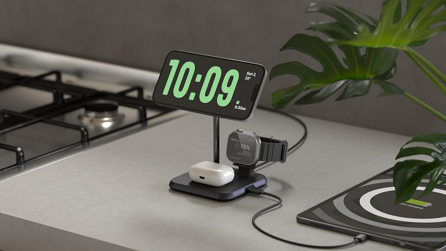 ZENS Magnetic+Watch Aluminium 4-In-1 Wireless Charger Compatible with Magsafe (Qi/Mfi Certified, Power Supply with Cable Included) Black image number 4