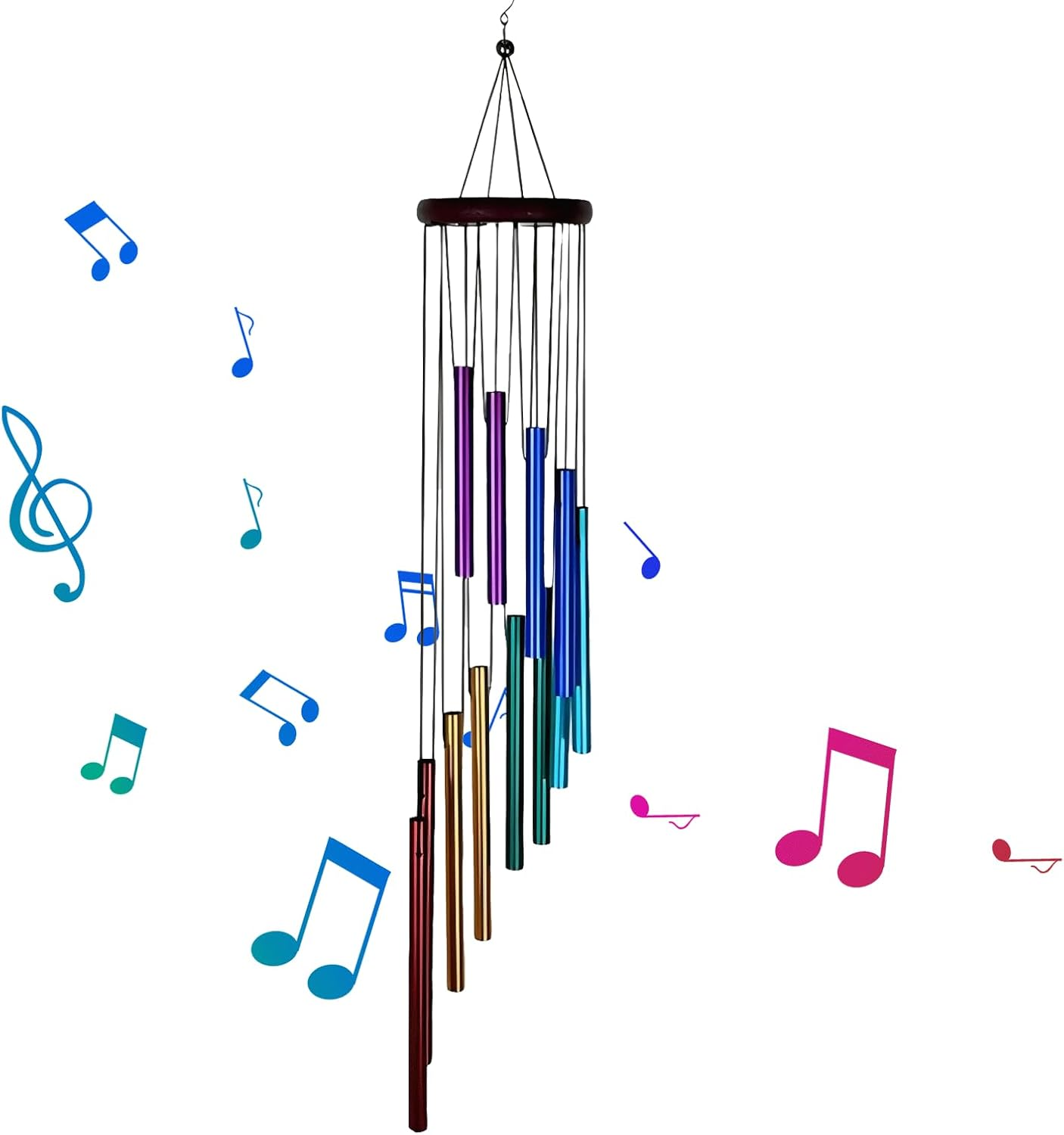 Garden Ornaments Wind Chimes, Colorful Aluminum Tubes Wind Chimes with 12 Aluminum Tubes, Hanging Wind Chimes for Home, Yard, Garden, Indoor Outdoor Hanging Decor (A) (Silver)