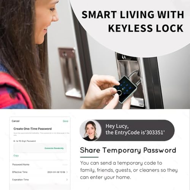 Fingerprint Padlock - Aluminium Alloy Smart Keyless Fingerprint Lock with 5 Unlocking Methods, Safety Locker Biometric Lock for Gym School Office (For Tuya APP)