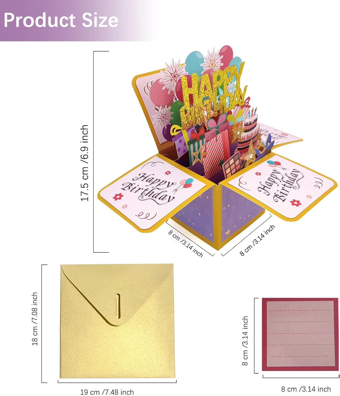3D Happy Birthday Card, Paper Pop up Birthday Cards Greeting Cards with Blank Card and Envelope, Unique Birthday Card for Women Mom Wife Daughter Grandma Girlfriend (Happy Birthday)