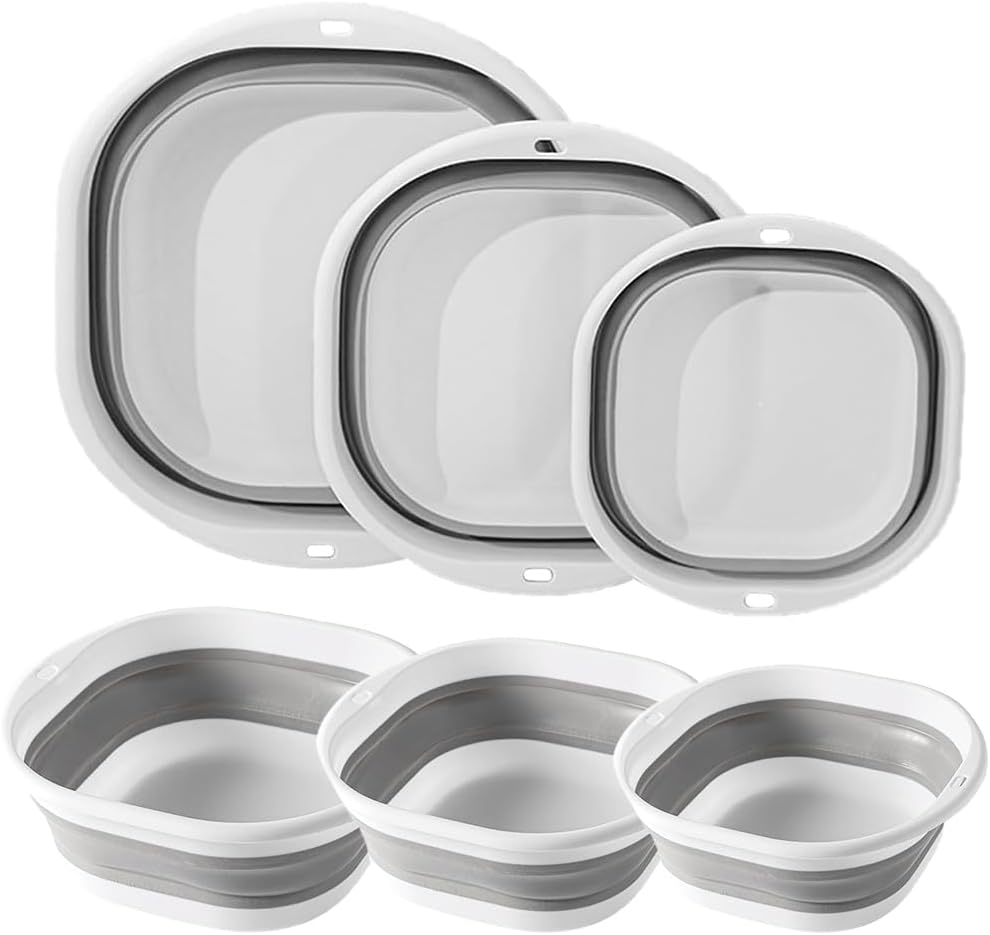 3 Pack Collapsible Wash Basin,Foldable Laundry Tub, Portable Wash Tub Set, Suspendable Design, for Dishing, Fruit, Foot Soak, Camping, Laundry, Home (Set of 3, S,M,L)