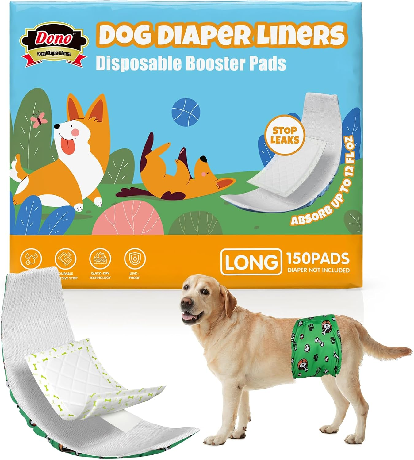 Dono Dog Nappies for Male and Female Dogs, Ultra Absorbent, Pack of 150 image number 2