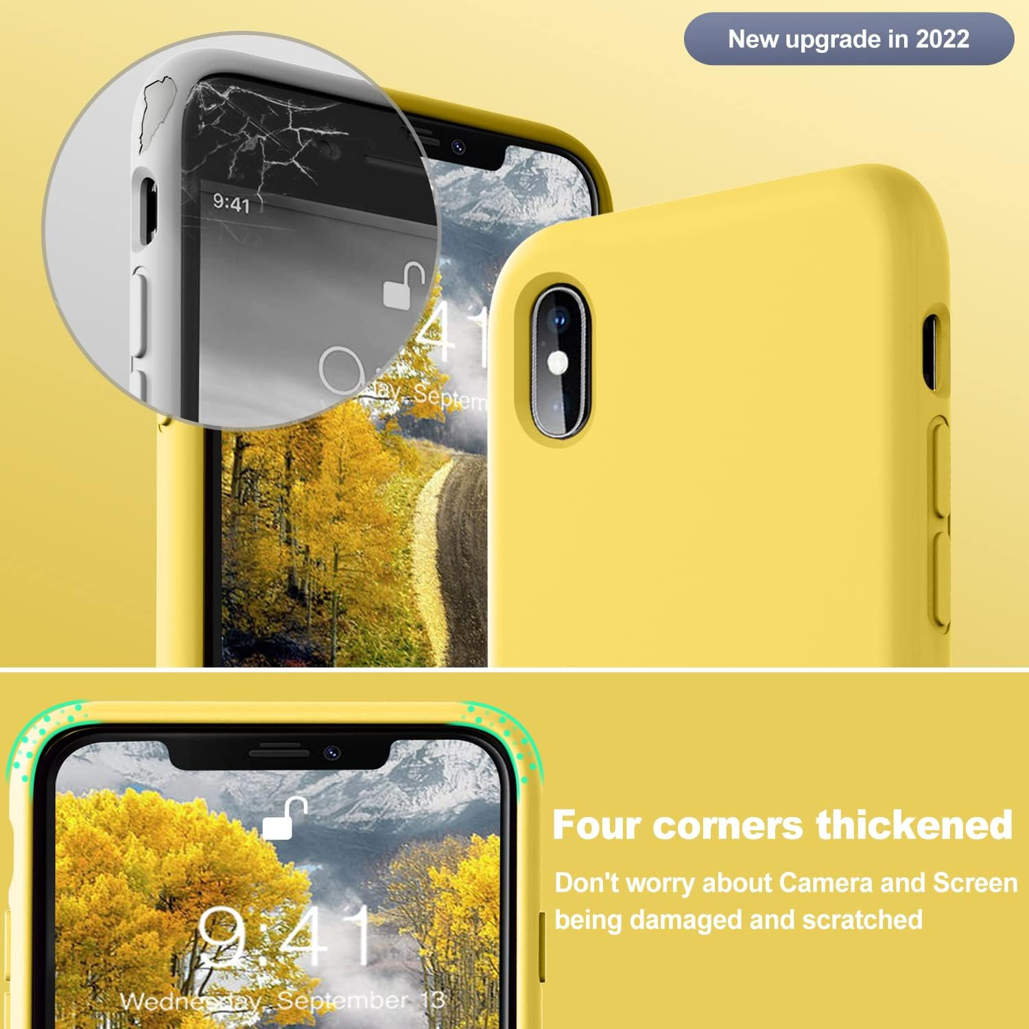 Vooii Iphone Xs Case, Iphone X Case, Soft Liquid Silicone Slim Rubber Full Body Protective Iphone Xs/X Case Cover (With Soft Microfiber Lining) Design for Iphone X Iphone Xs - Lemon Yellow - Lavender Purple image number 3