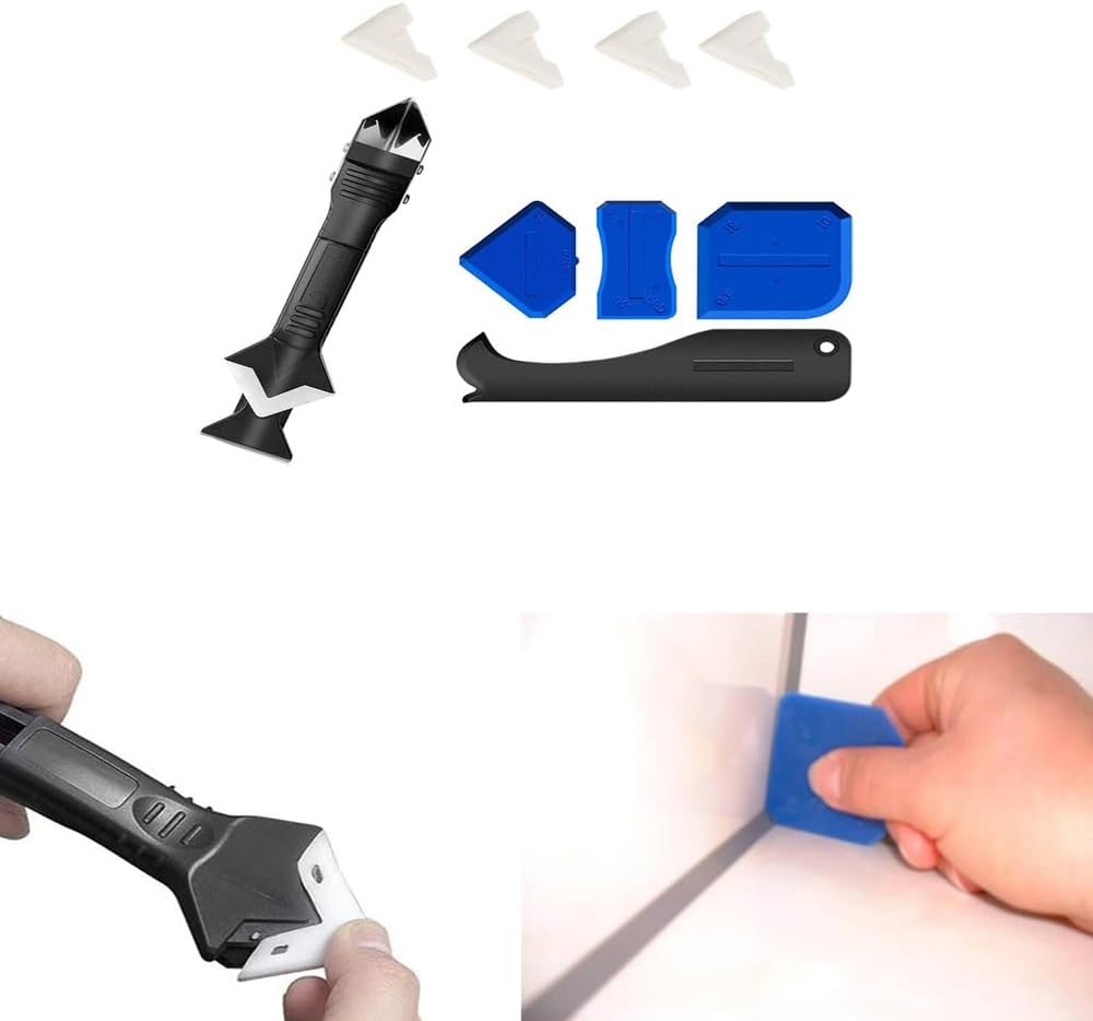 9 Pcs Caulking Tools Set, Glass Glue Angle Scraper, Caulking Nozzle Applicator Finishing Tool Set Kit Sealant Caulk Grout Remover Scraper for Bathroom Kitchen Sealing Hand Caulk Removal Tool image number 2