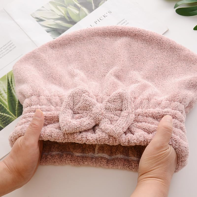Microfiber Hair Drying Cap Hat, 2Pcs Microfiber Hair Drying Towels Absorbent Hair Drying Cap Bowknot Hair Turban Towel,Microfiber Hair Towel Cap Quick Drying Cap,Hair Towel Wrap Women Hair Drying Cap image number 5