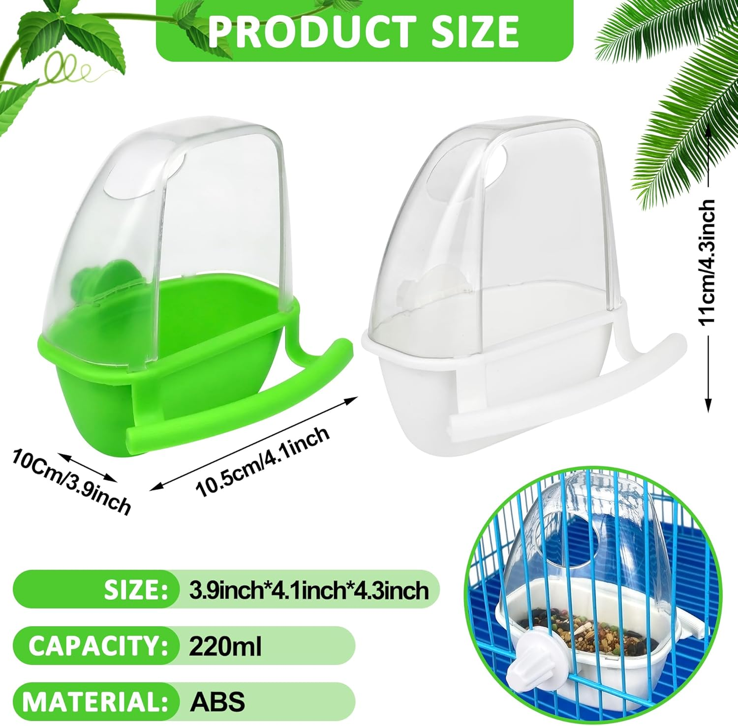 2Pcs Birds Water Dispenser, Parrot Feeder Hanging Bird Food Bowl, Cage Accessories for Parakeet, Budgies, Lovebirds image number 3