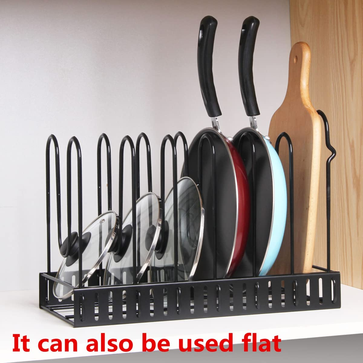 9SHOME Pot Pan Organiser Rack for Cabinet, Pot Lid Organizer Pan Holder Rack with 3 DIY Methods, Cookware Rack for Kitchen Cupboard Pantry, Height and Position Adjustable, Stainless Steel