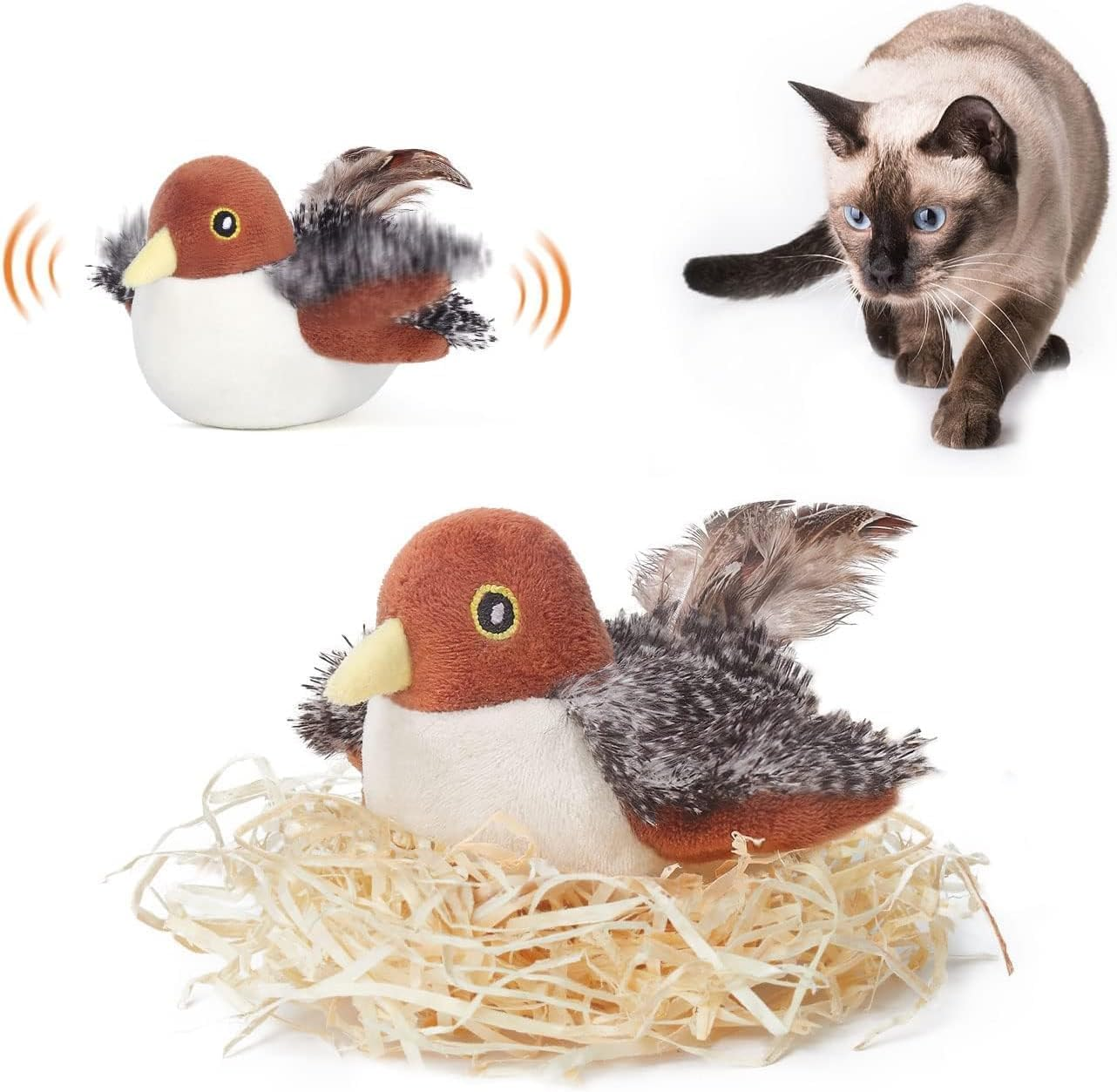 Cat Toys Rechargeable Flapping Bird Sparrow, Lifelike Chirp Tweet, Touch Activated Kitten Toy Interactive Cat Exercise Toys for All Breeds Cat Kicker Catnip Toy (Wings Flapping/Move,Chirp) image number 5
