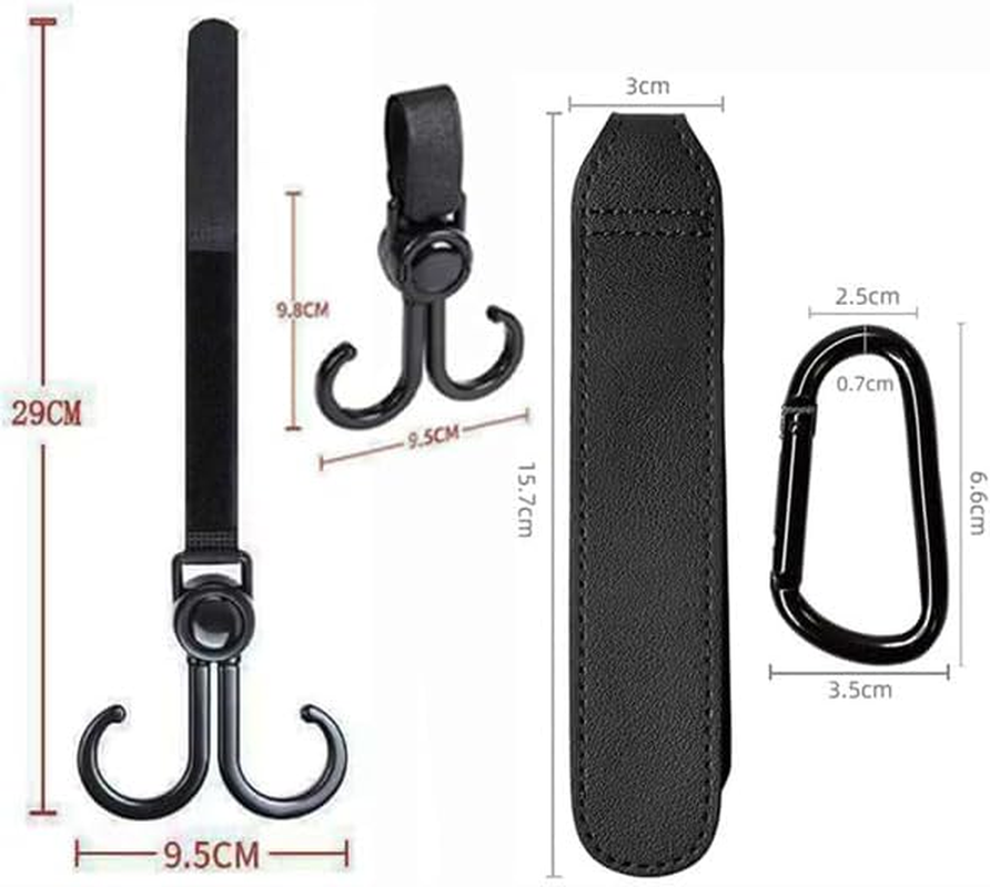 WANXINPT 4-Pack Heavy Duty Pram Hooks - 360&deg; Rotating Stroller Bag Clips for Diaper Bags, Shopping & Travel | Universal Baby Pram Accessories (Black) image number 1