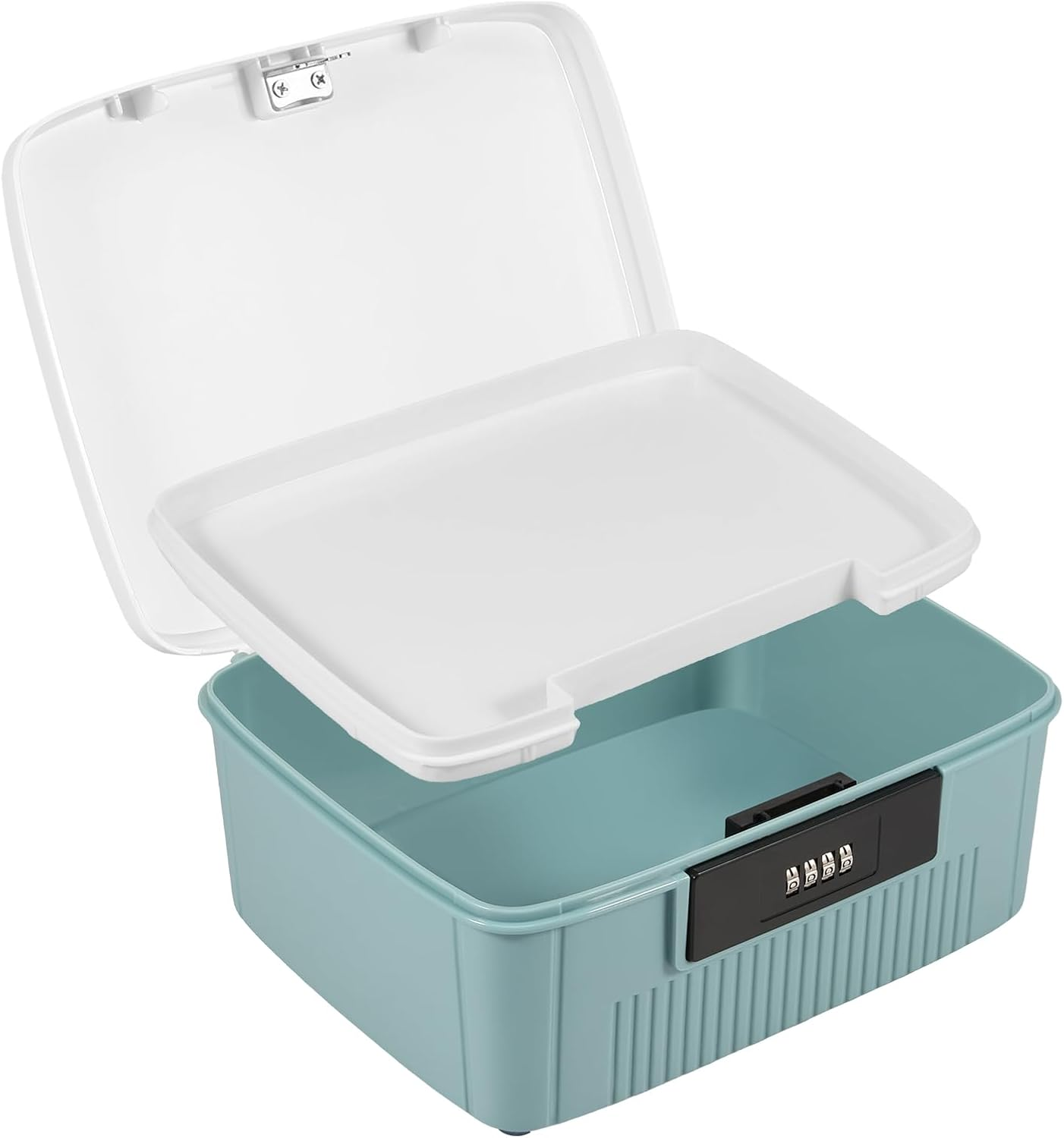 Lockable Storage Container, 6L Robust Organizer Document and ID Box with Combination Lock Design, Double Layer Password Storage Locking Box with Built in Removable Tray for Office (White)