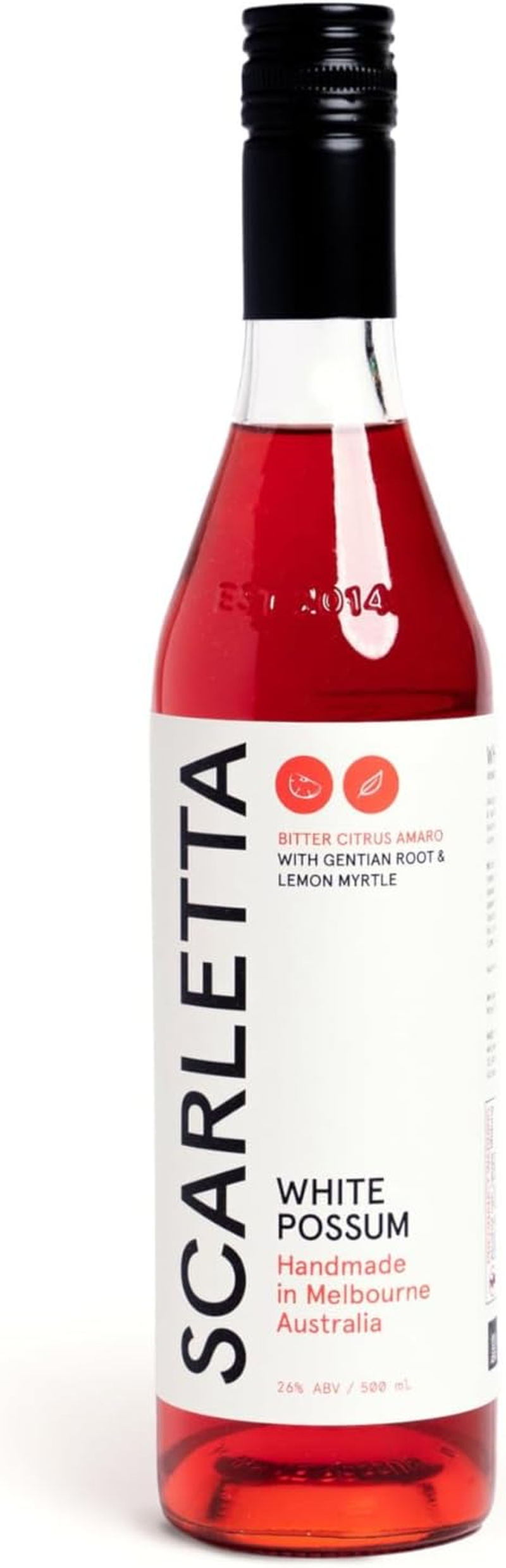 White Possum Scarletta Australian Bitter Citrus Liqueur &ndash; Bittersweet with Lemon Myrtle and Gentian Root &ndash; Small-Batch & Handcrafted &ndash; 500Ml image number 1