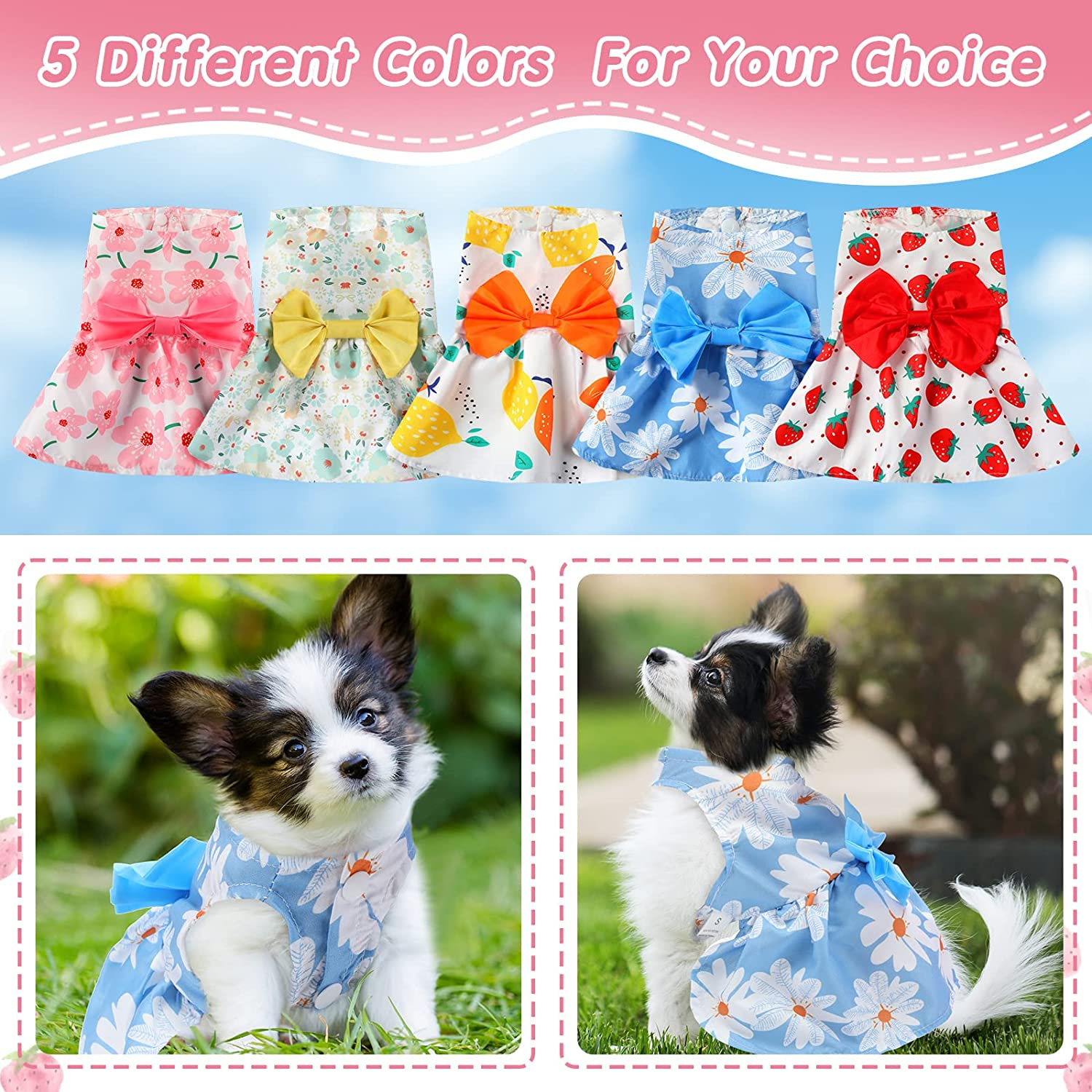 5 Pieces Cute Dog Dress Summer PET Puppy Clothes Soft and Comfortable PET Dog Dresses with Bow Knot for Small Pets, 5 Styles (Large) image number 4