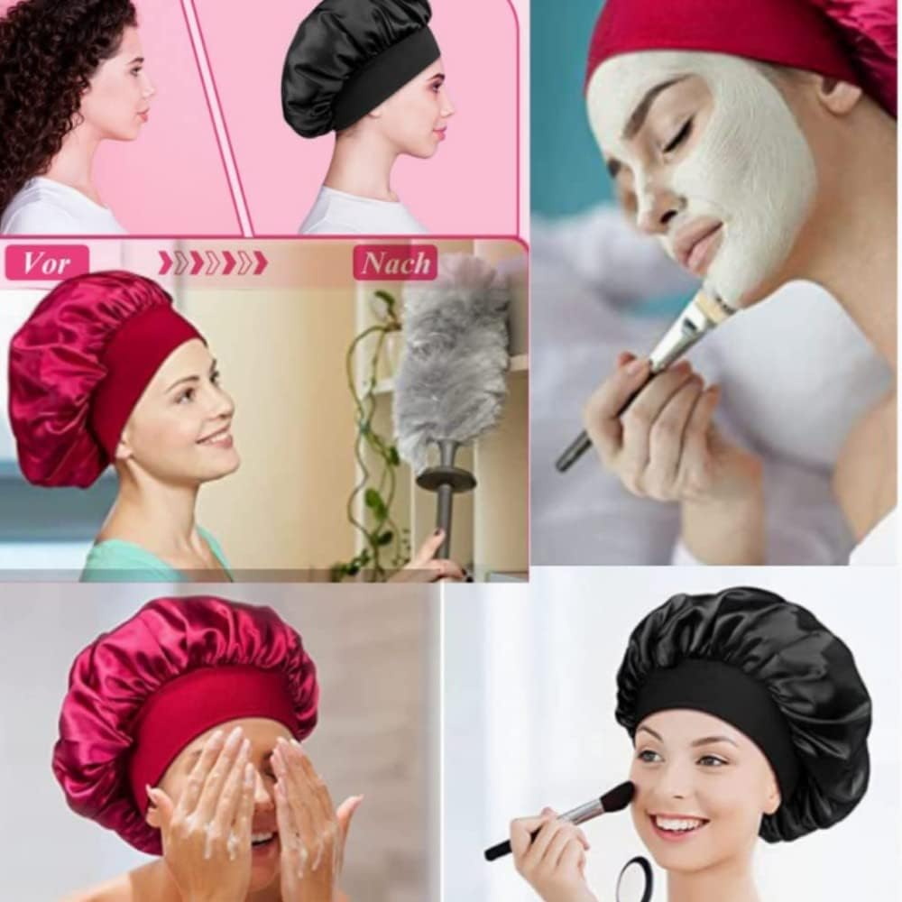 DACUAN Satin Nightcap, 4-Piece Silk Nightcap, Large Reversible, Suitable for Female Curls, Natural Hair Color, Silk Hair Bag, Suitable for Long Hair image number 3