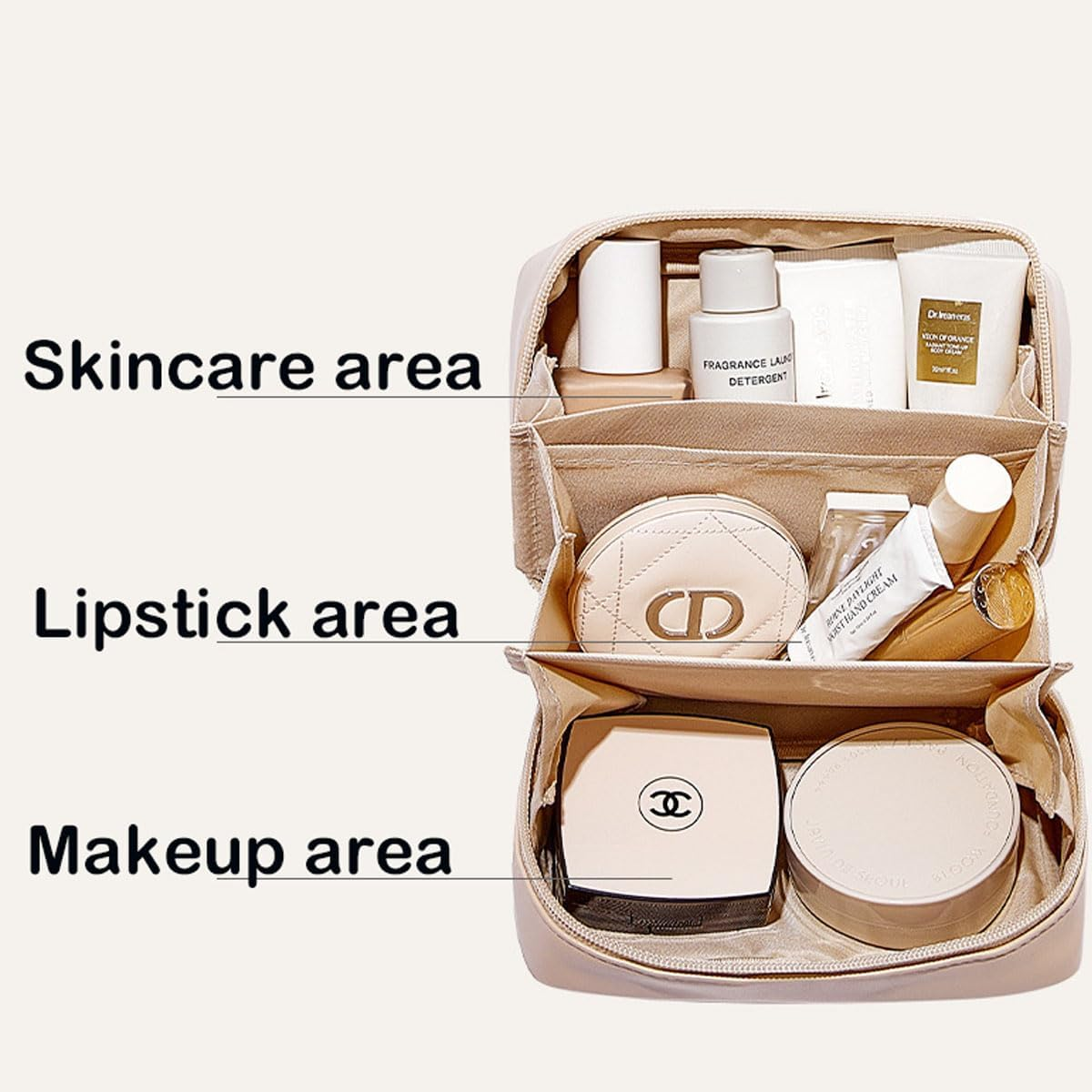 Volcano Structure Design Makeup Bag for Women, Portable Travel Storage, Large Capacity Cosmetic (Silver) - Apricot image number 6