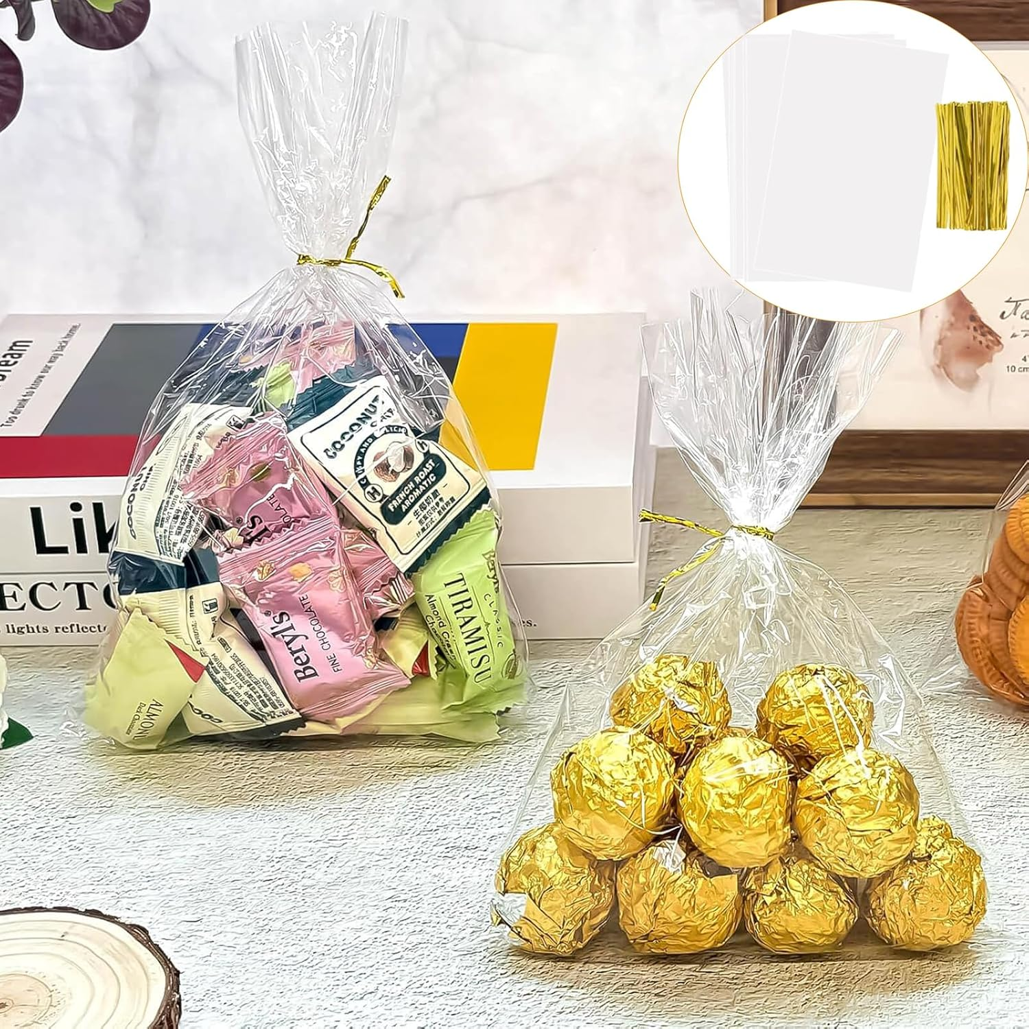 100Pcs Cellophane Bags, Small Plastic Bags for Cookies, Bags, Transparent Treat Bags for Party Favors, Bakery Packaging, DIY Crafts image number 2