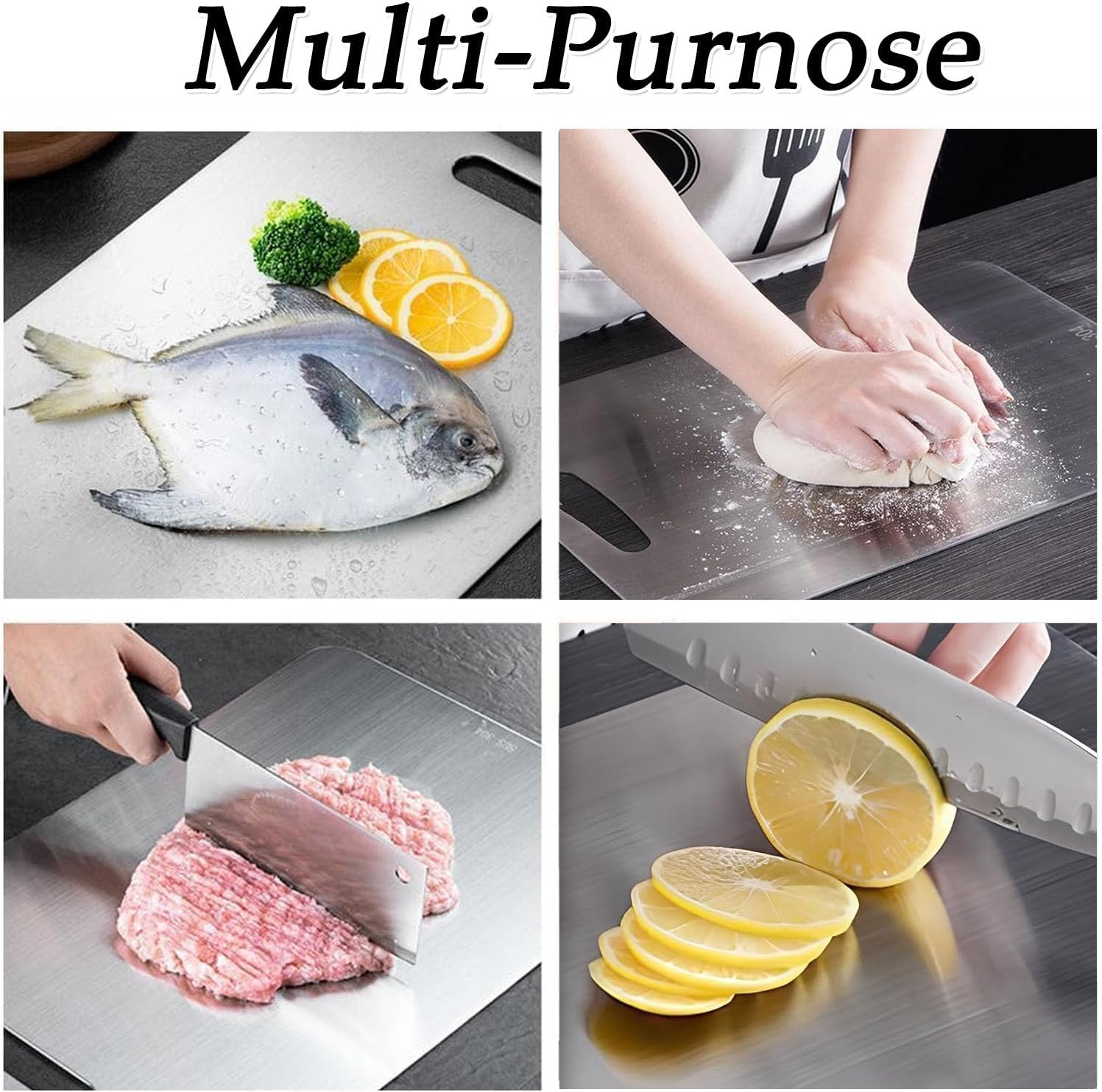 Wakouter Stainless Steel Cutting Board, 3PCS 304 Cutting Boards for Kitchen, Double Sided Food Grade Chopping Boards, Stainless Steel Chopping Board Set for Meat, Fruit, Vegetables, Dishwasher Safe image number 3