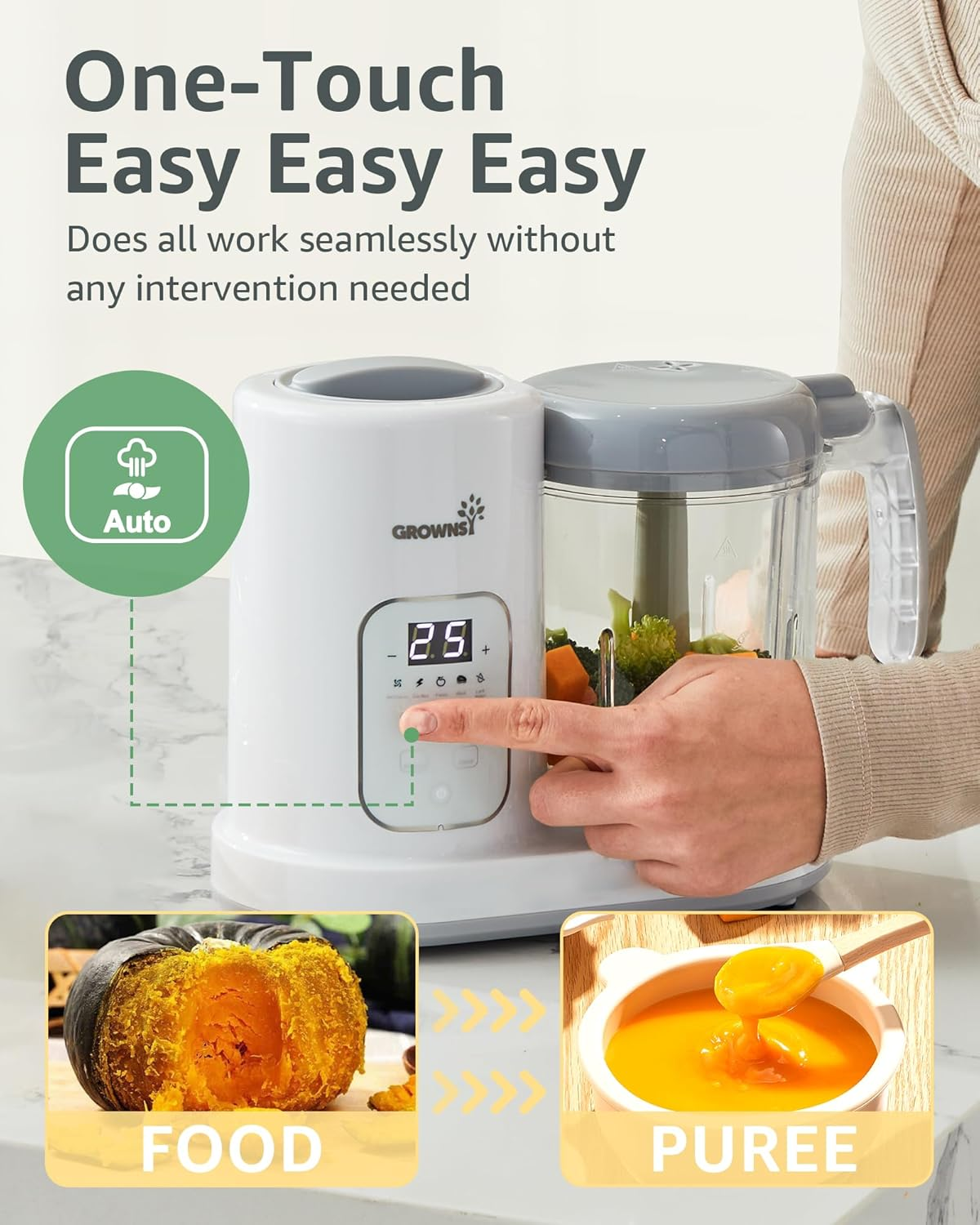 GROWNSY Baby Food Maker | Baby Food Processor | All-In-One Baby Food Puree Blender Steamer Grinder Mills Machine Auto Cooking & Grinding with Self Cleans Touch Screen LCD Display, BPA Free image number 6