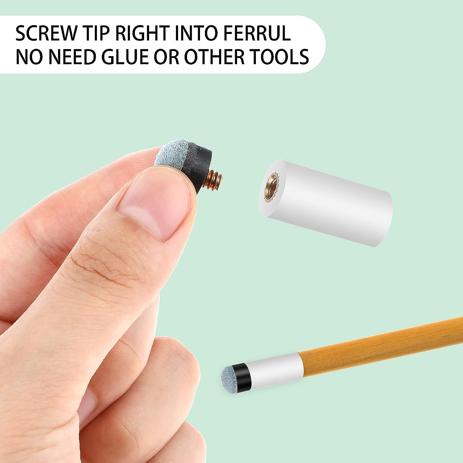 Prasacco 10 Sets Billiard Cues Tips Replacement with White Pool Cue Stick Ferrules, Screw on Pool Cue Tips Pool Stick Tips, 12Mm (Blue)