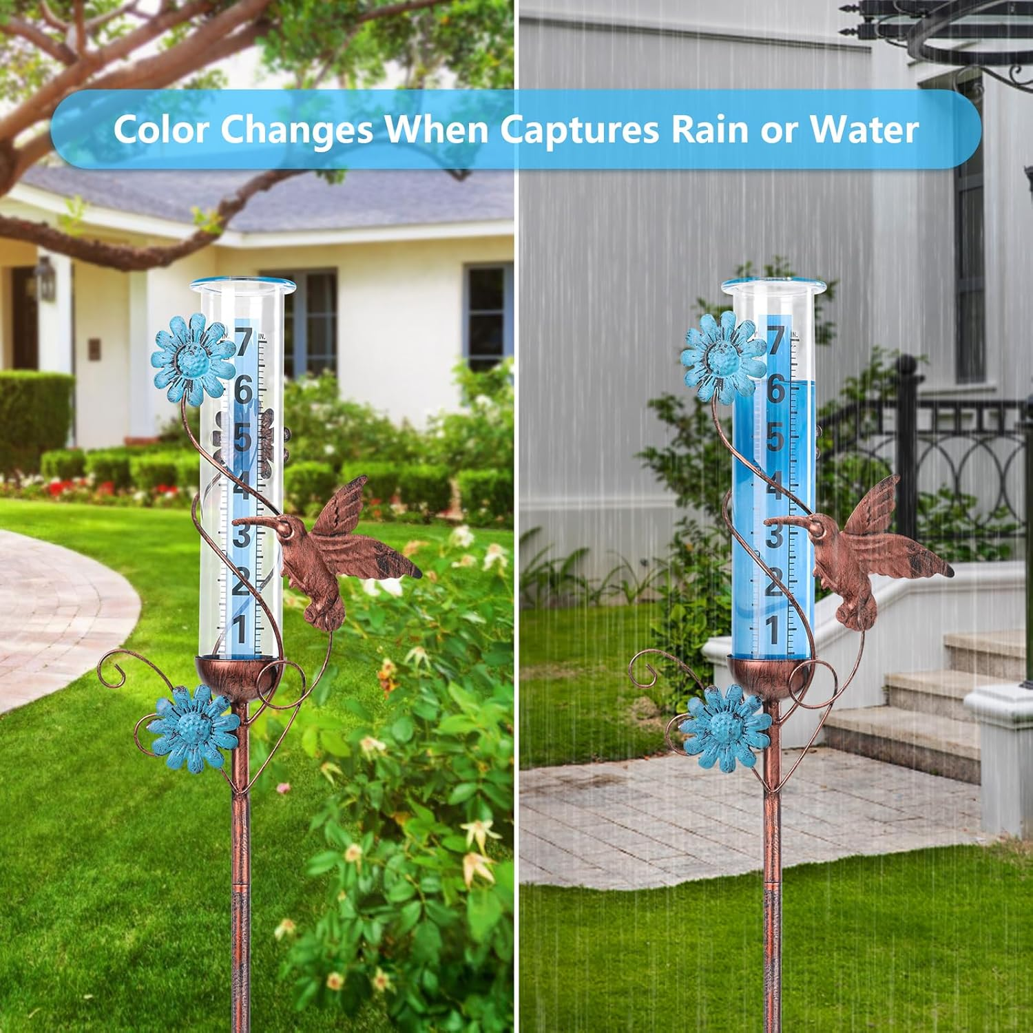 Hummingbird Rain Gauge - Detachable Rain Gauge with Metal Stake 36 Inch Height Decorative Rain Gauge, Plastic Tubes for Garden Yard Outdoors Fence Decoration image number 5