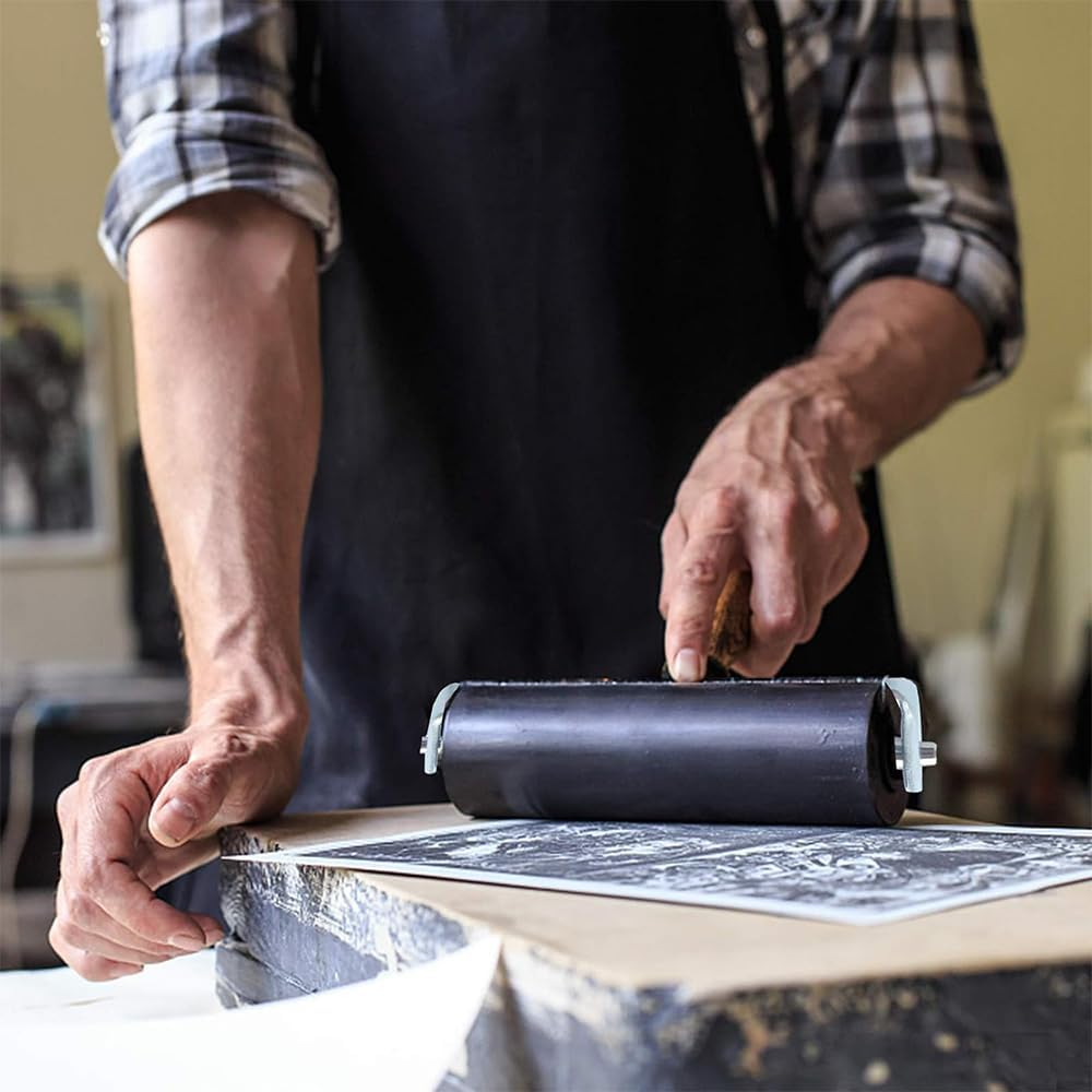 Rubber Roller Brayer for Crafting, 2Pcs Printmaking Brayer Roller Ink Roller Tool,Rubber Roller Brayer Roller Hard Rubber,Rubber Brayer Roller,Vinyl Rubber Roller,Ink Painting Brayer,Glue Roller Tool image number 4