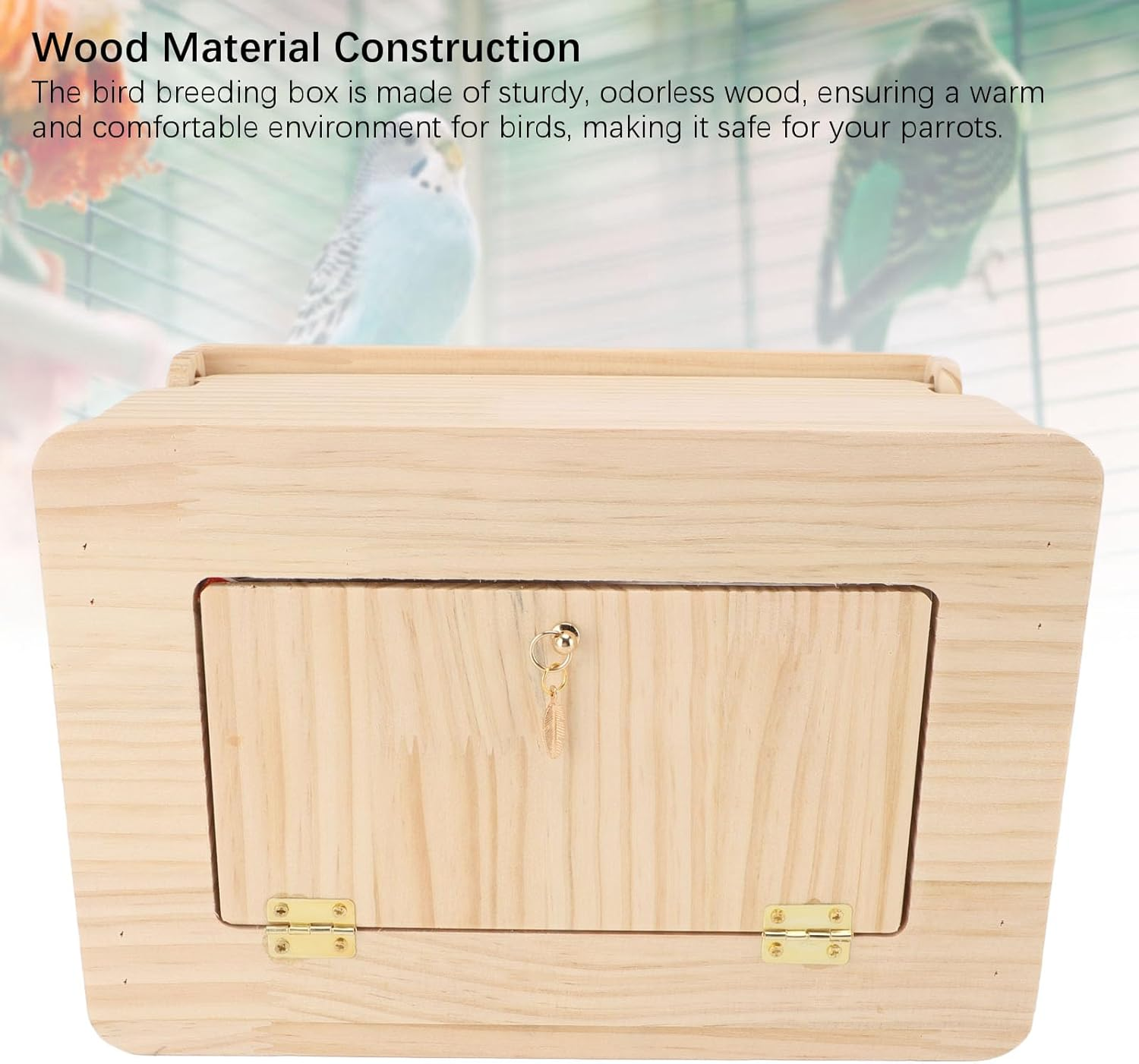 Oak Wood Parrot Nesting Box, Wooden Bird Mating House with Clear Viewing Window, Parakeet Nesting Bird Breeding Cage for Cockatiel Cockatoo Budgie Lovebirds