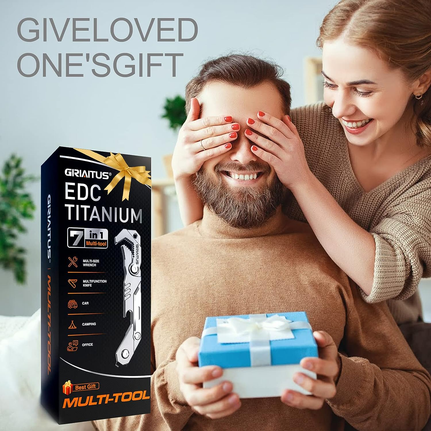 EDC Multitool 7 in 1 with Knife, Wrench, Folding Knife, Screwdriver, Bottle Opene, Ruler, Urgent Car Window Breaker and Seatbelt Cutter, EDC Pocket Multi Tool for Gifts for Men (Bright Silver)