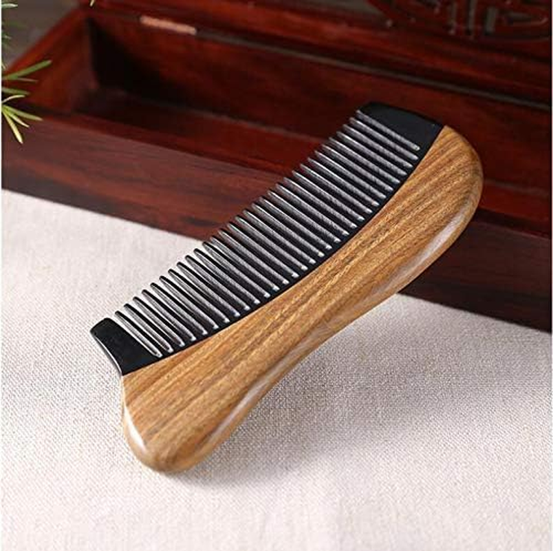 Exquisite Natural Ox Horn Pocket Hair Comb - Natural Green Sandalwood Buffalo Horn Comb 100% Handmade Premium Quality Anti-Static Comb without Handle(Palm Size) image number 2