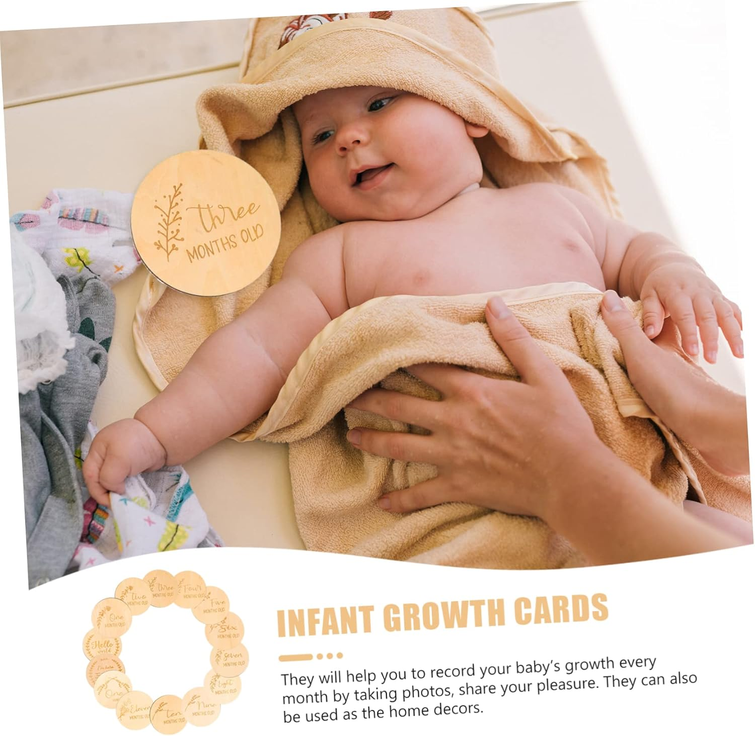 ERINGOGO 14Pcs Milestone Wooden Sign Newborn Growth Cards Monthly Milestone Decor image number 1