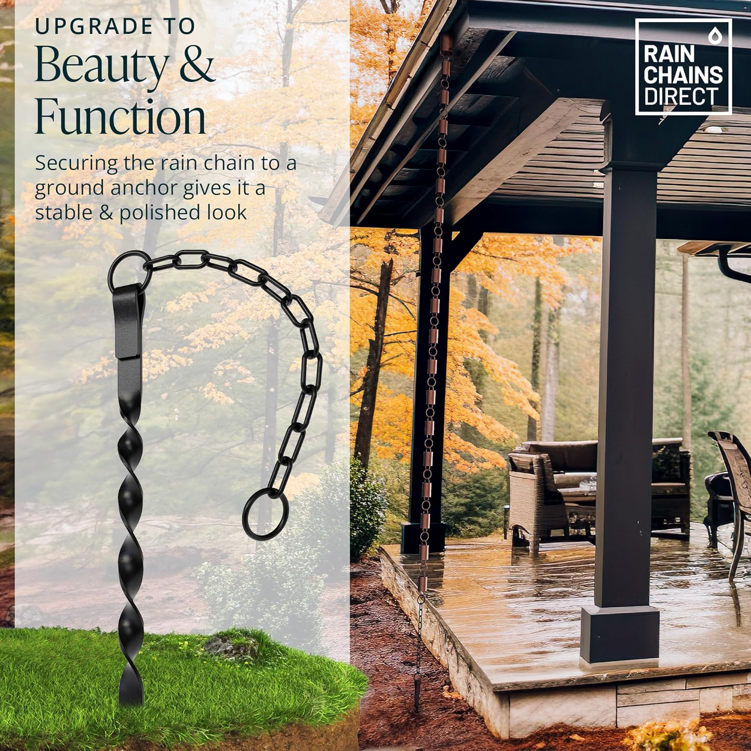 Rain Chains Direct - Rain Chain Ground Anchor/Stake - Aluminum - Black Powder Coated - for Rain Chains